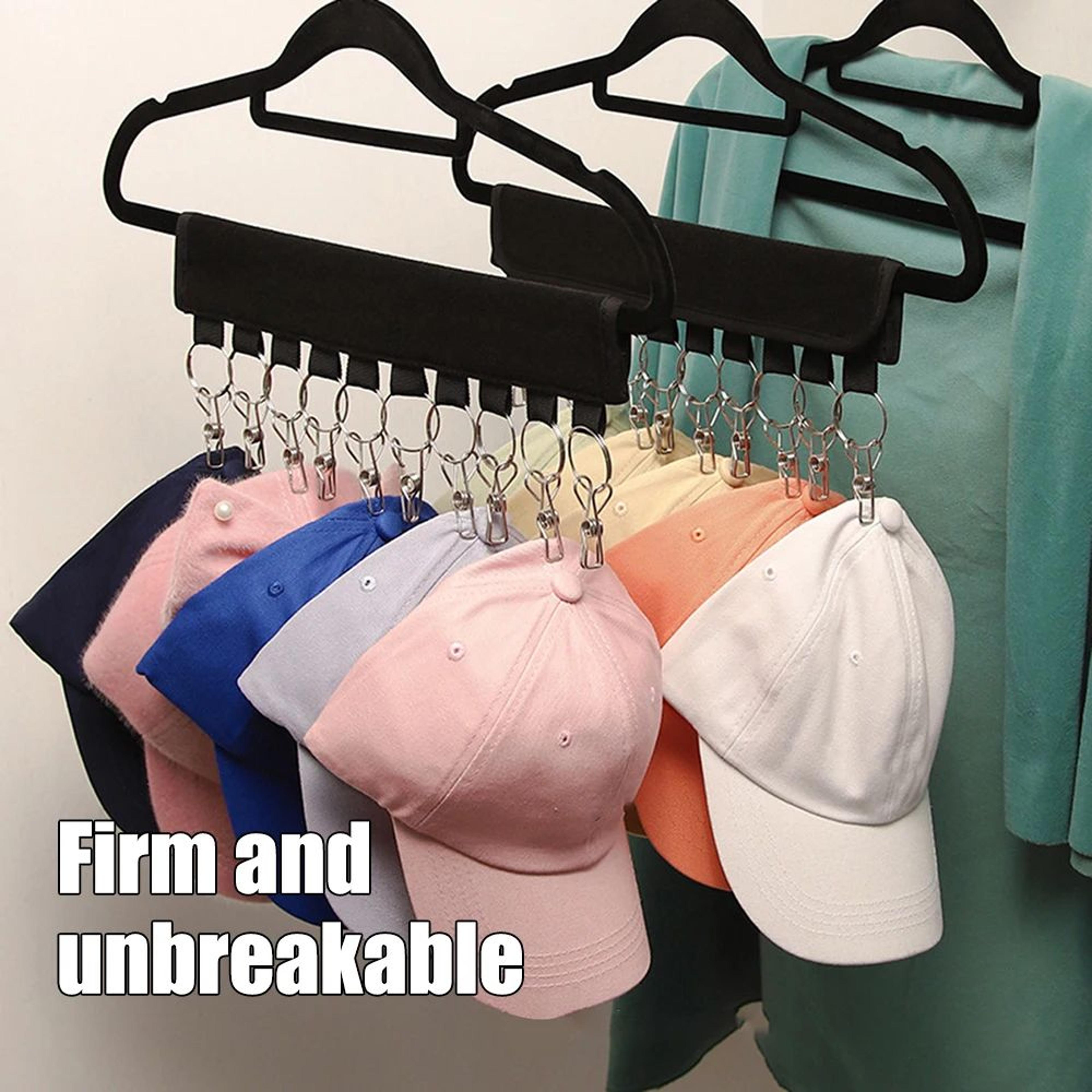 8Clip Hat Organizer Hanging Strap With Velcro  Stainless Steel Clips NoDrill Vertical Storage For C 0