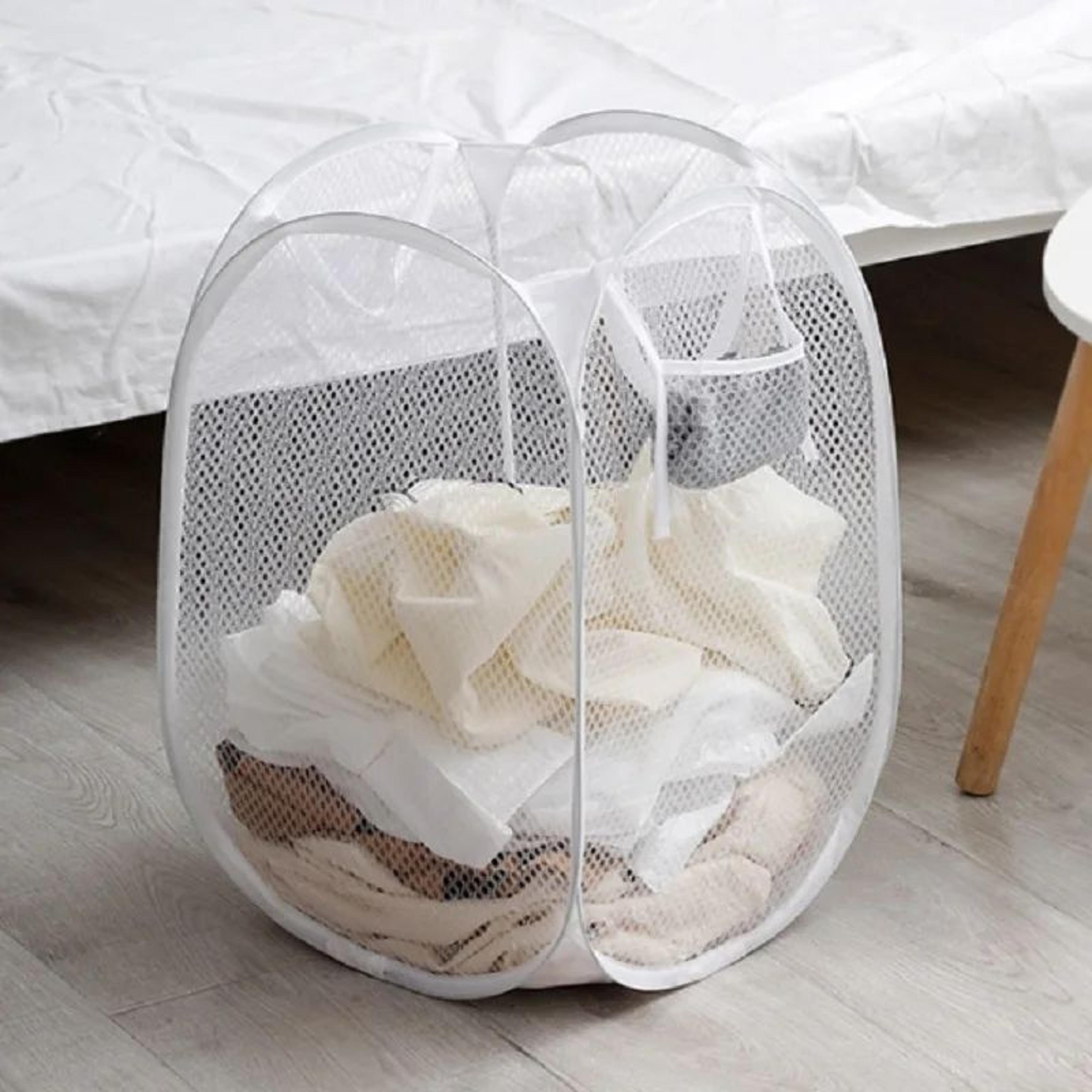 Foldable Mesh Laundry Basket With Handles Portable Breathable Dirty Clothes Hamper For Bedroom  Bat 0
