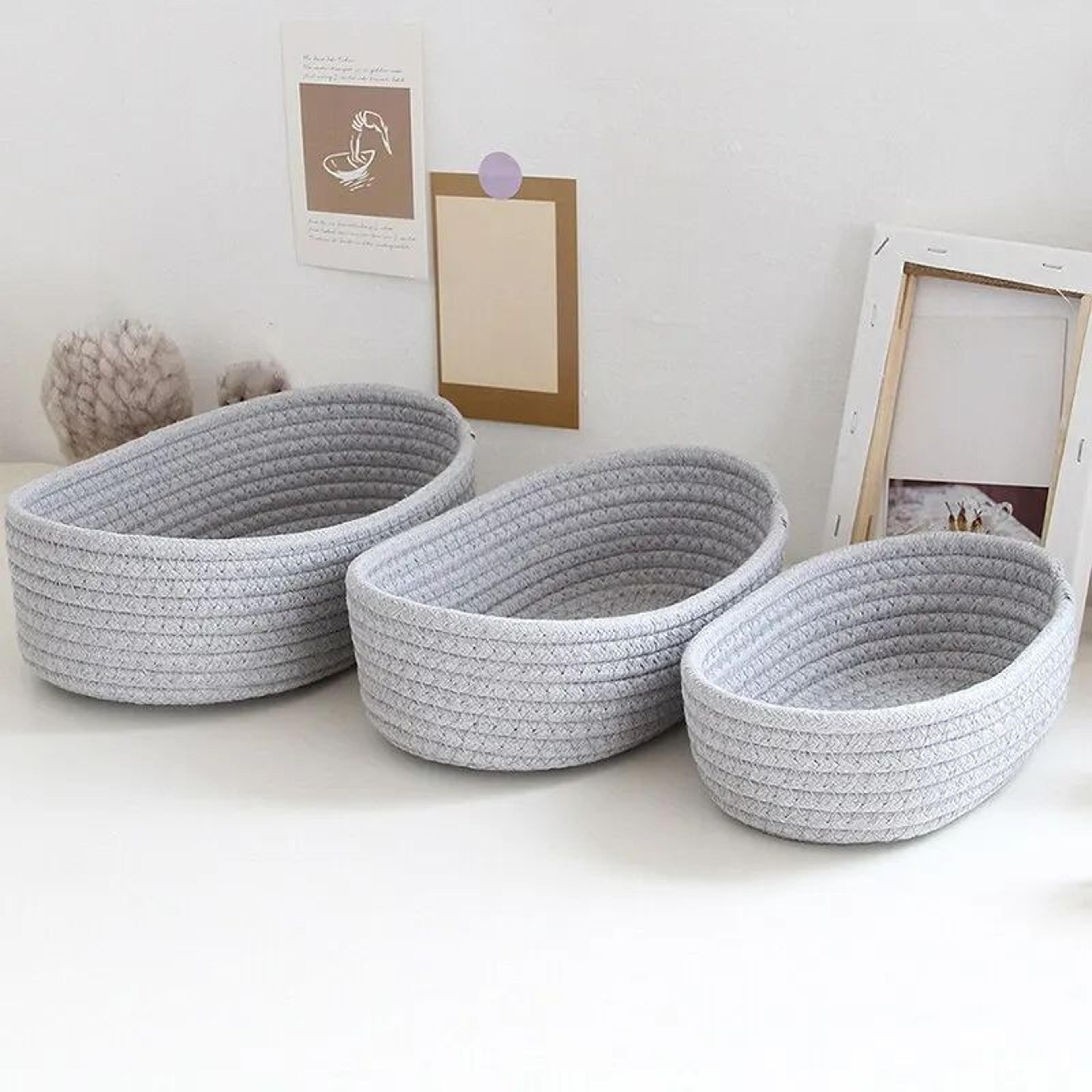 Hand Woven Cotton Rope Storage Basket Boat Shaped Organizer Bin For Toys Cosmetics Office Supplies  0