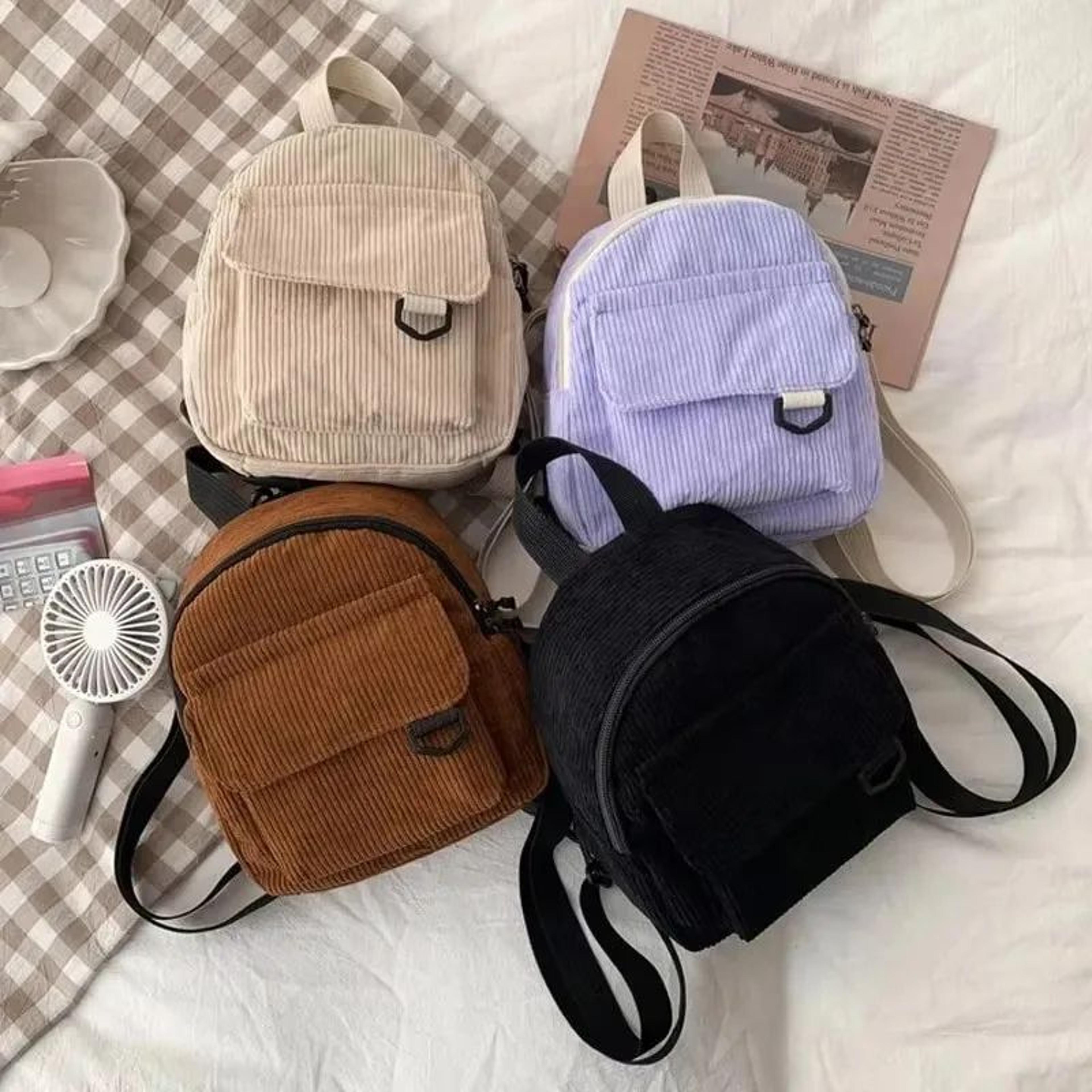 Minimalist Striped Velvet Mini Backpack For Women Students Lightweight Daypack For Leisure Travel S 1