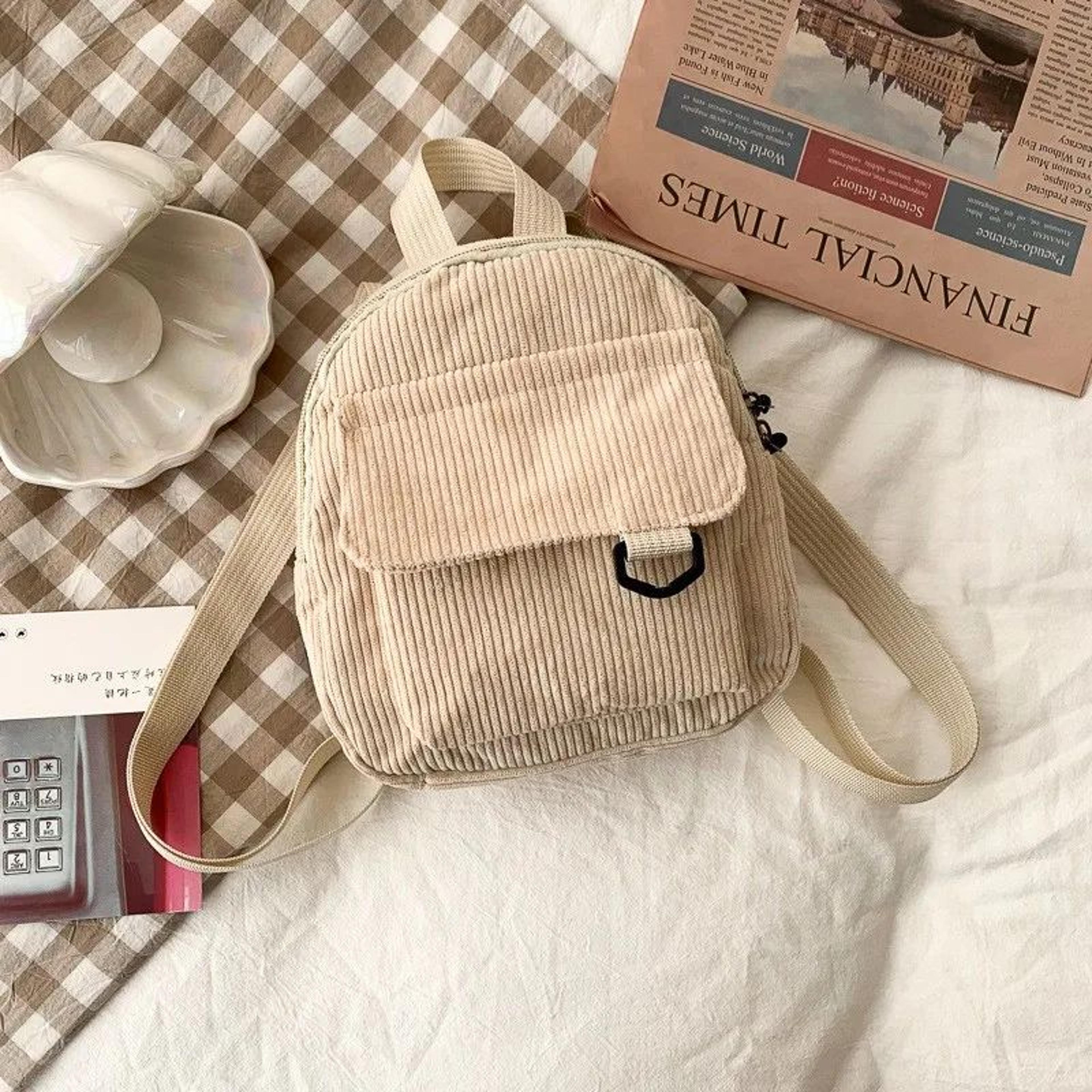 Minimalist Striped Velvet Mini Backpack For Women Students Lightweight Daypack For Leisure Travel S 7
