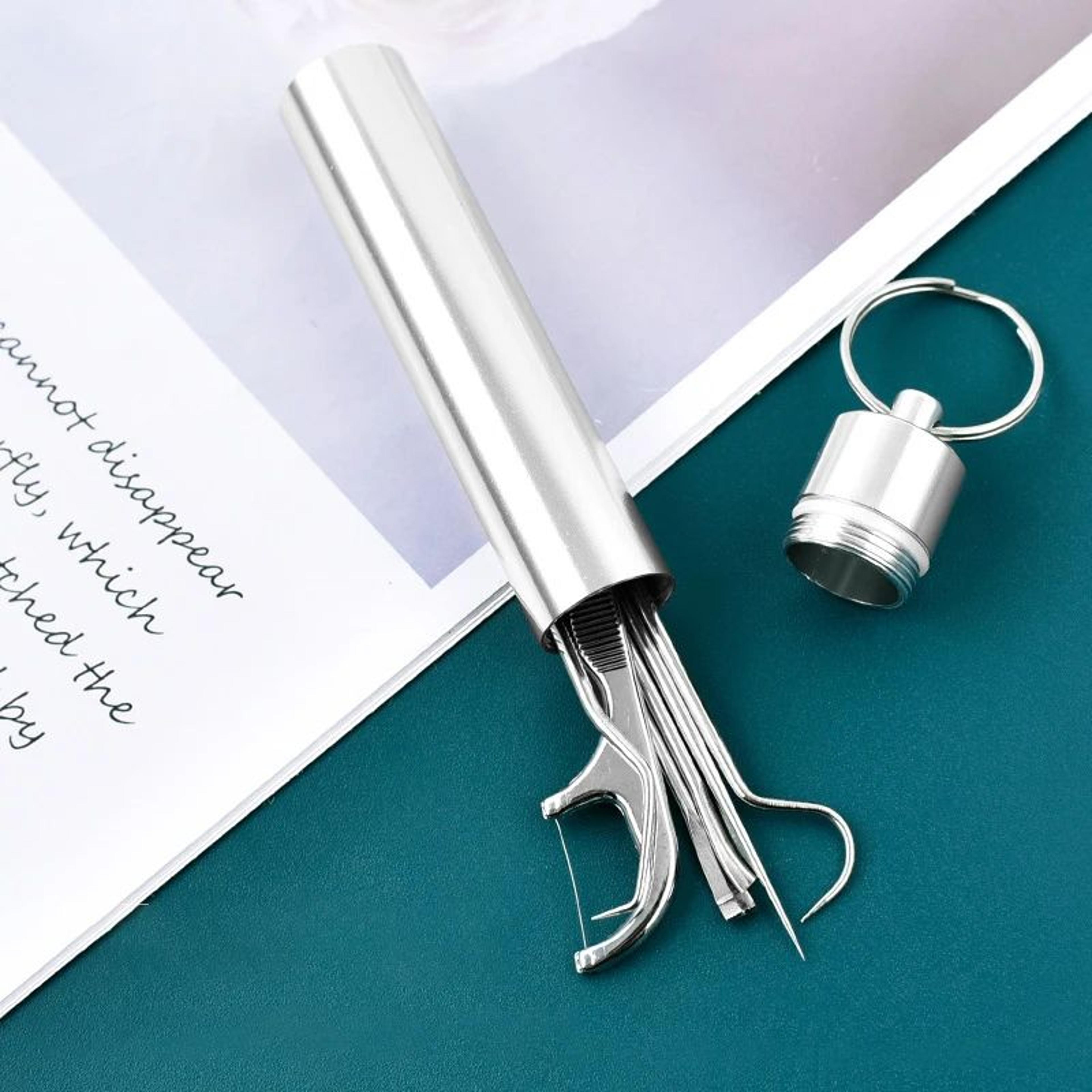 Stainless Steel Toothpick Set With Portable Holder Reusable Dental Cleaning Tools Travel Case Anti  6