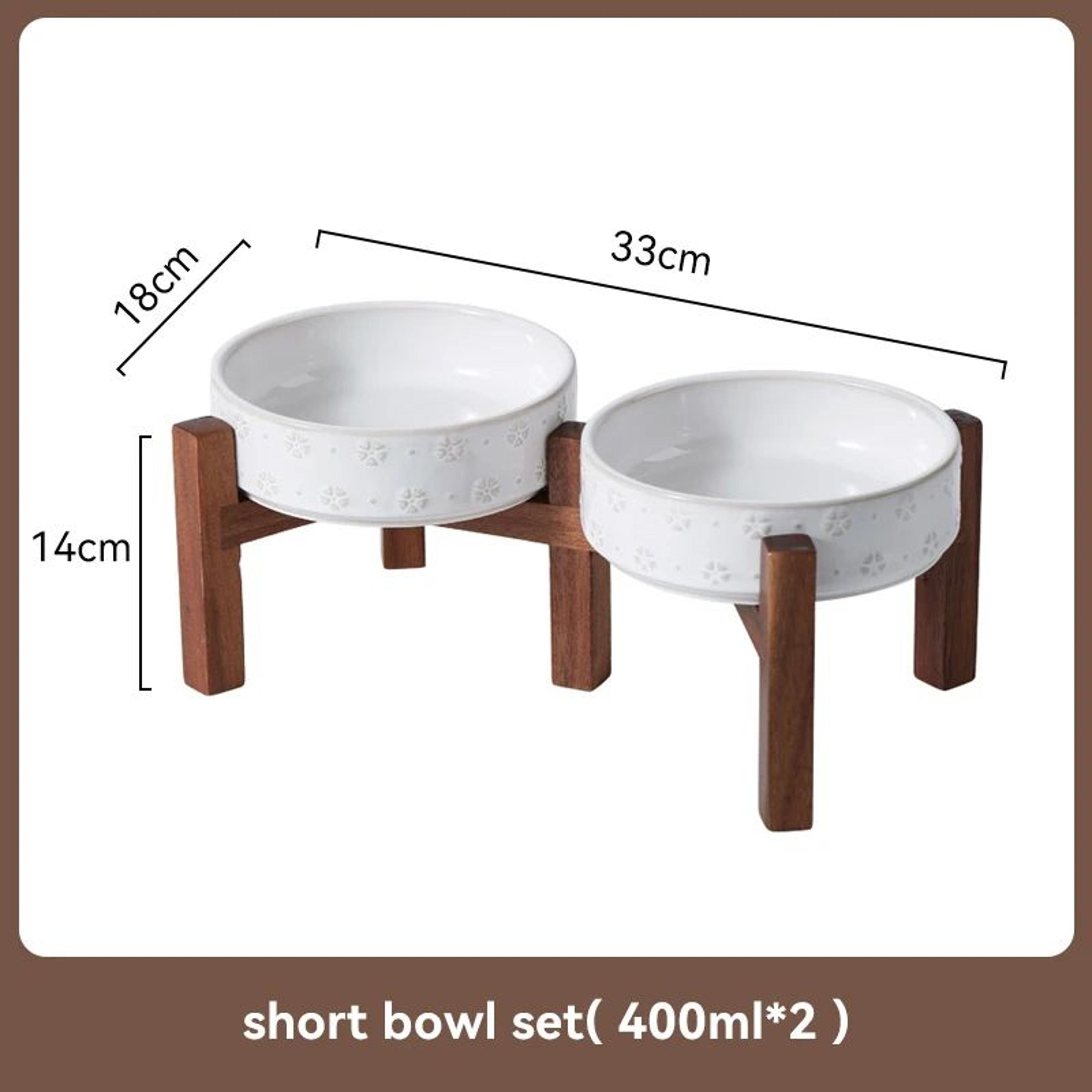 Elevated Ceramic Dog Bowl Set With Wooden Stand AntiSlip Double Food Water Feeder For Medium Large  14