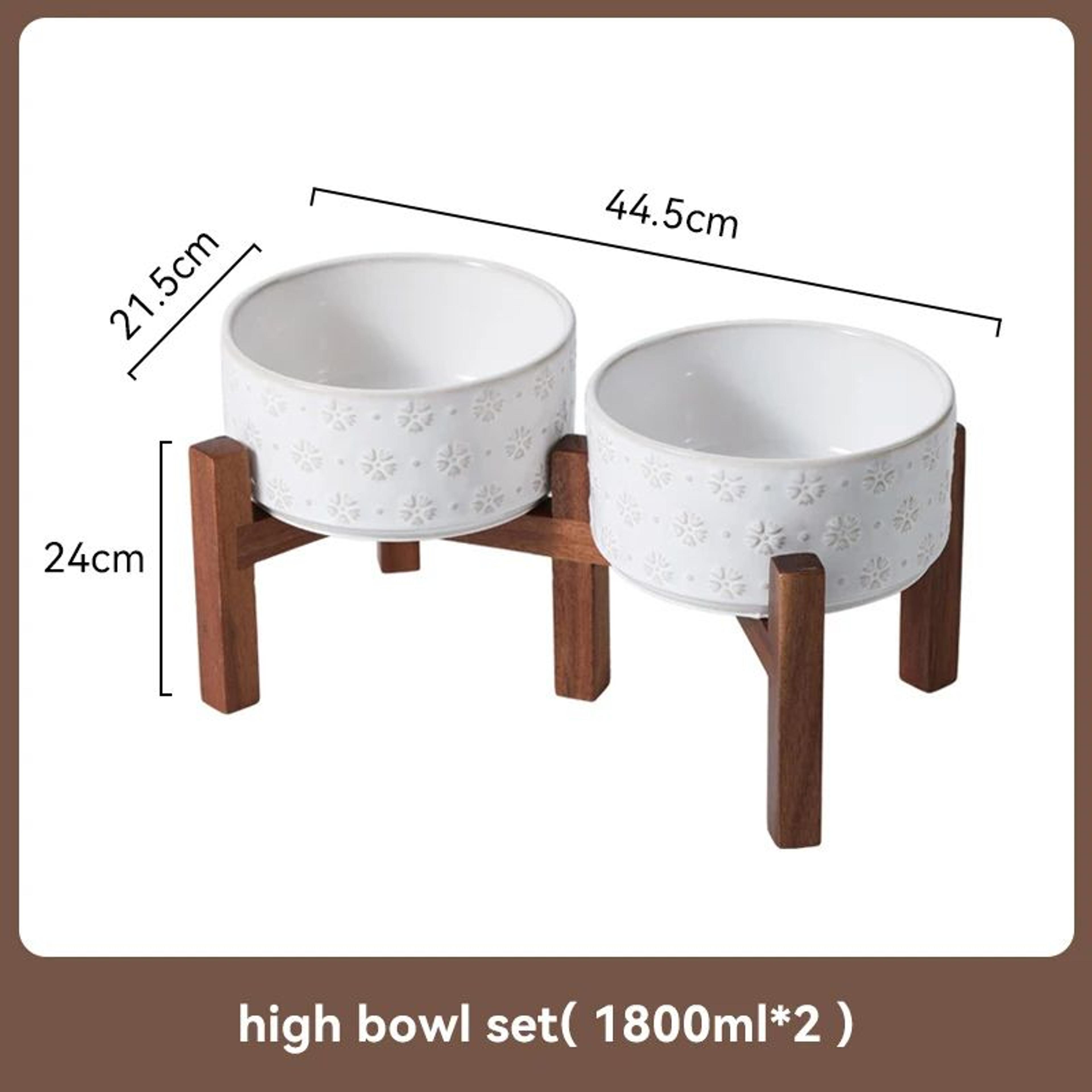 Elevated Ceramic Dog Bowl Set With Wooden Stand AntiSlip Double Food Water Feeder For Medium Large  17