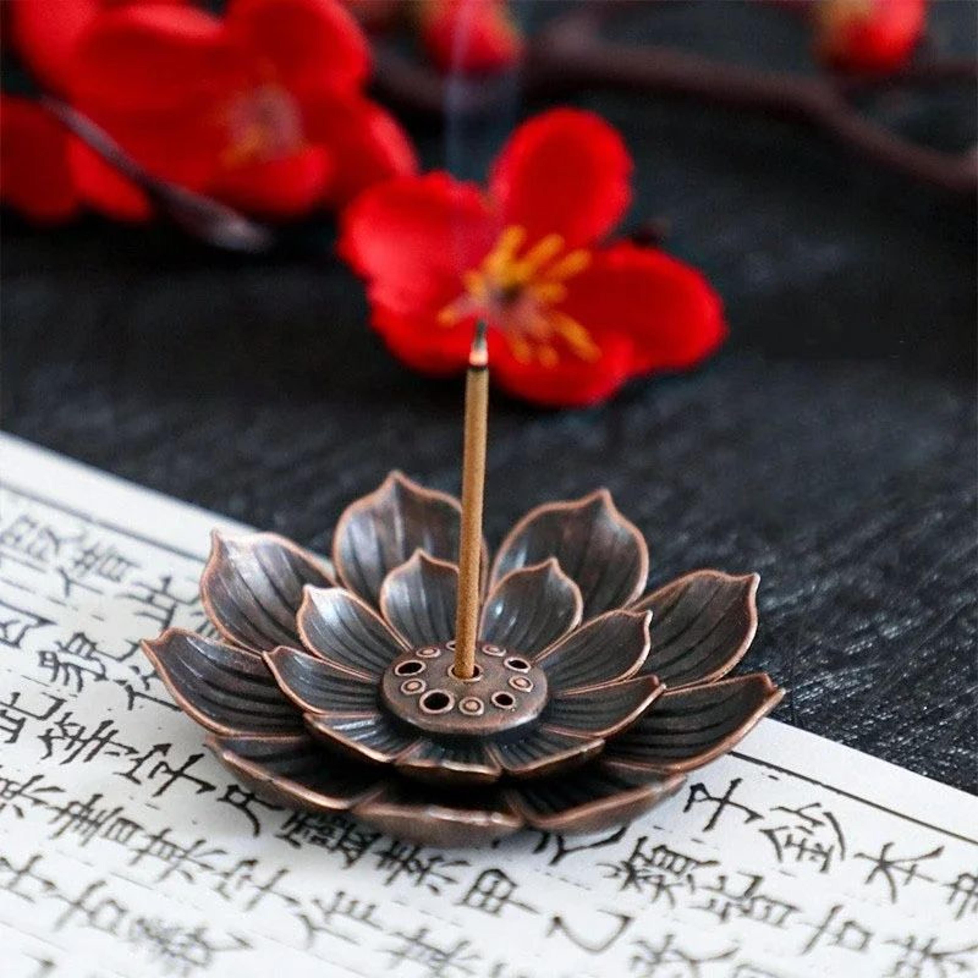 Antique Lotus Alloy Incense Burner Plate MultiHole Stick Holder For Buddha Incense Home Decor Ash C 6