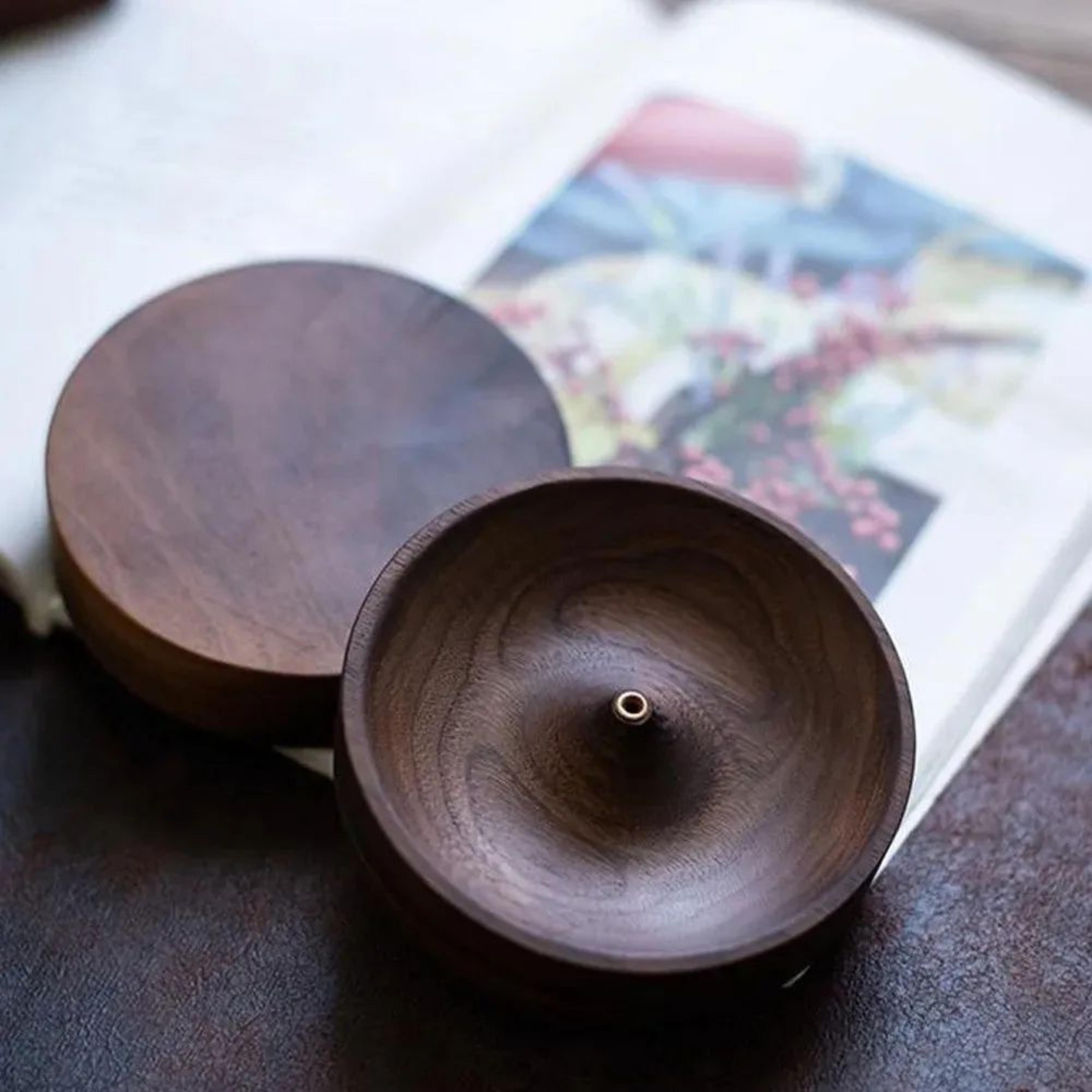 Handmade Black Walnut Incense Burner Tray Solid Wood Round Holder For Tea Ceremony Agarwood Zen Hom 3