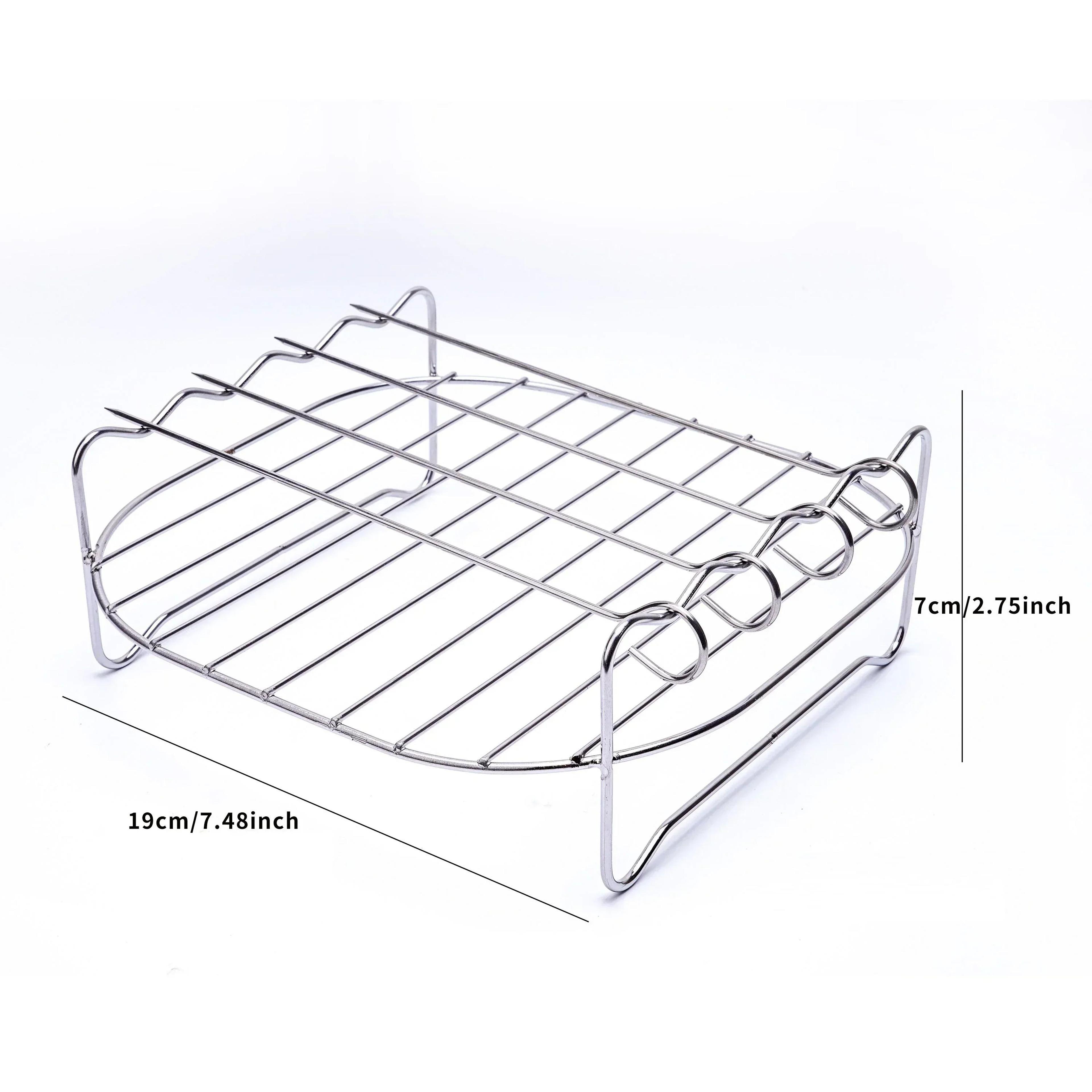 BBQ Stainless Steel DoubleLayer Skewer Rack  Nonstick Tray  Air Fryer Accessories For Baking  Grill 4