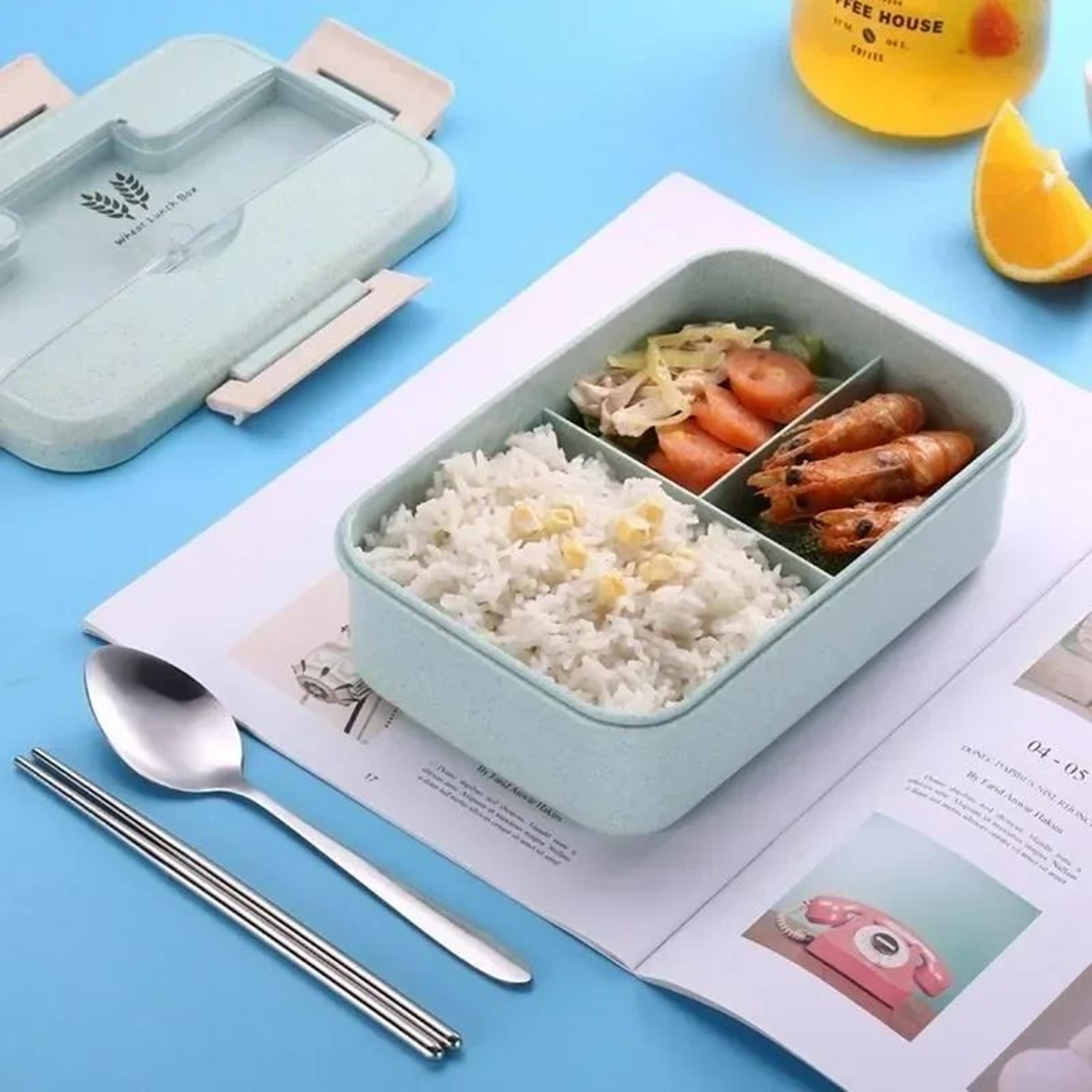 Eco Wheat Straw Bento Lunch Box With Spoon  Chopsticks  Leakproof Microwave Food Storage Container  2