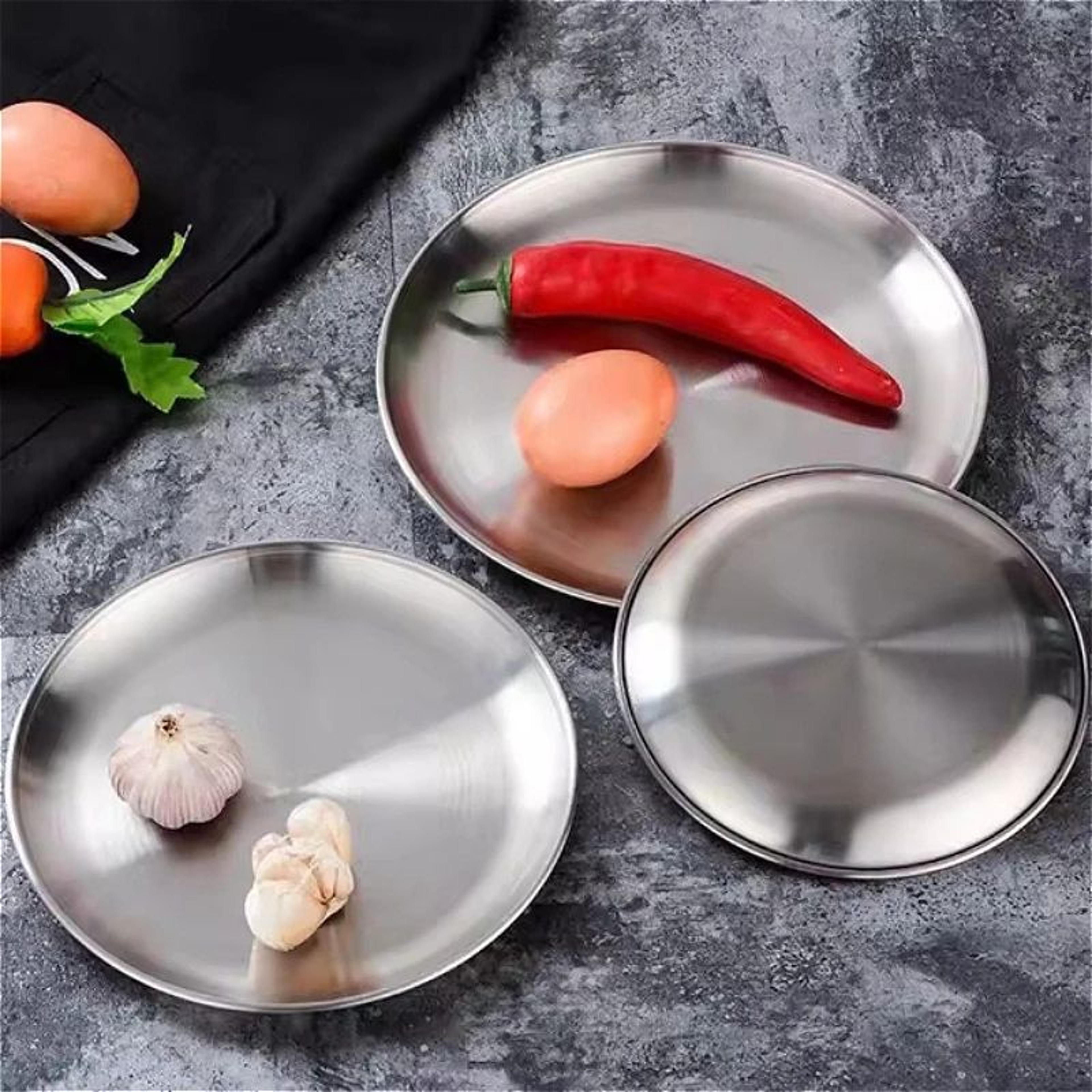 Stainless Steel Dinner Plate Round Stackable Serving Tray  Reusable Metal Dessert  BBQ Plate For Ca 3
