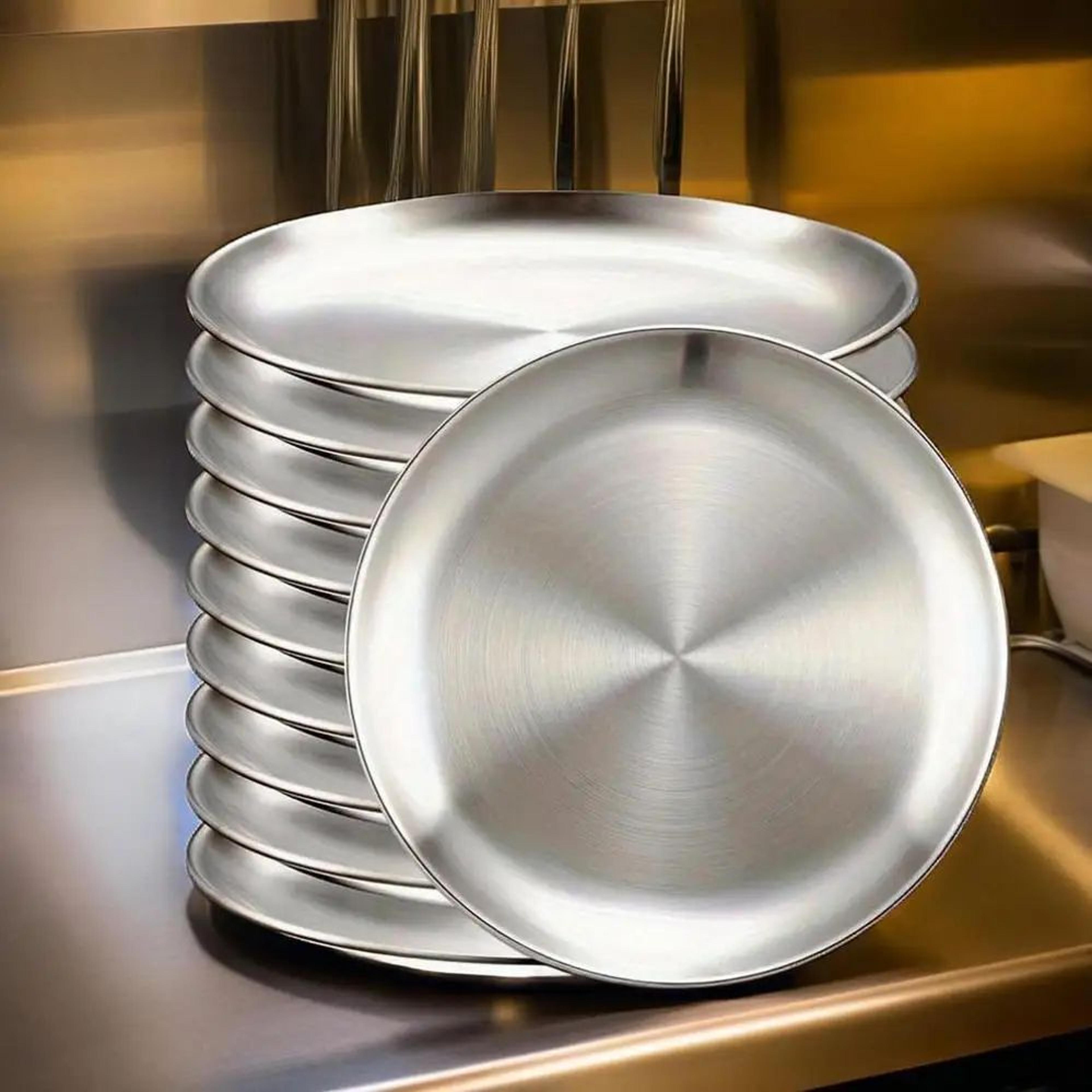 Stainless Steel Dinner Plate Round Stackable Serving Tray  Reusable Metal Dessert  BBQ Plate For Ca 4