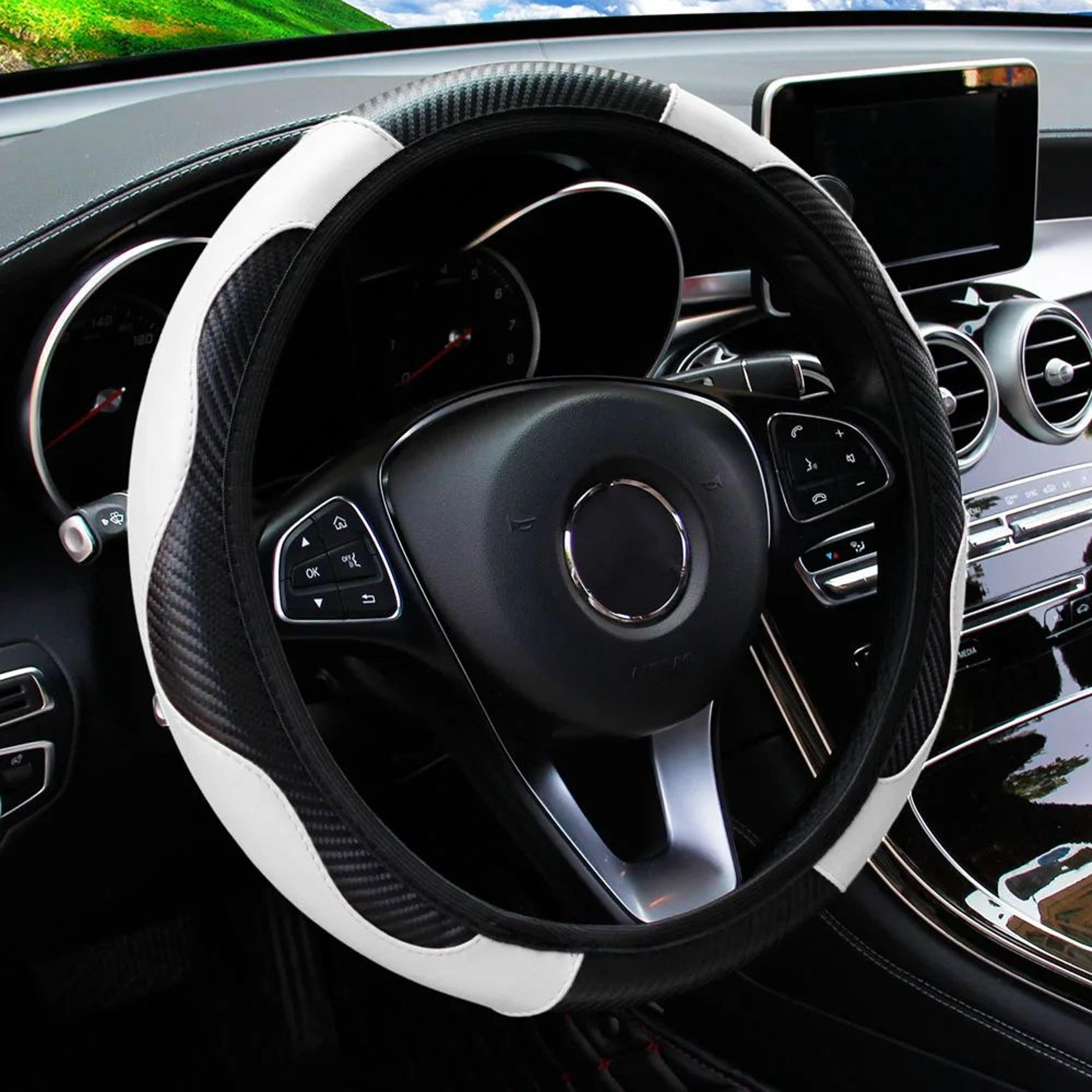 PU Carbon Fiber Leather Steering Wheel Cover No Inner Ring Universal Fit For 14515 In Car Wheels 15