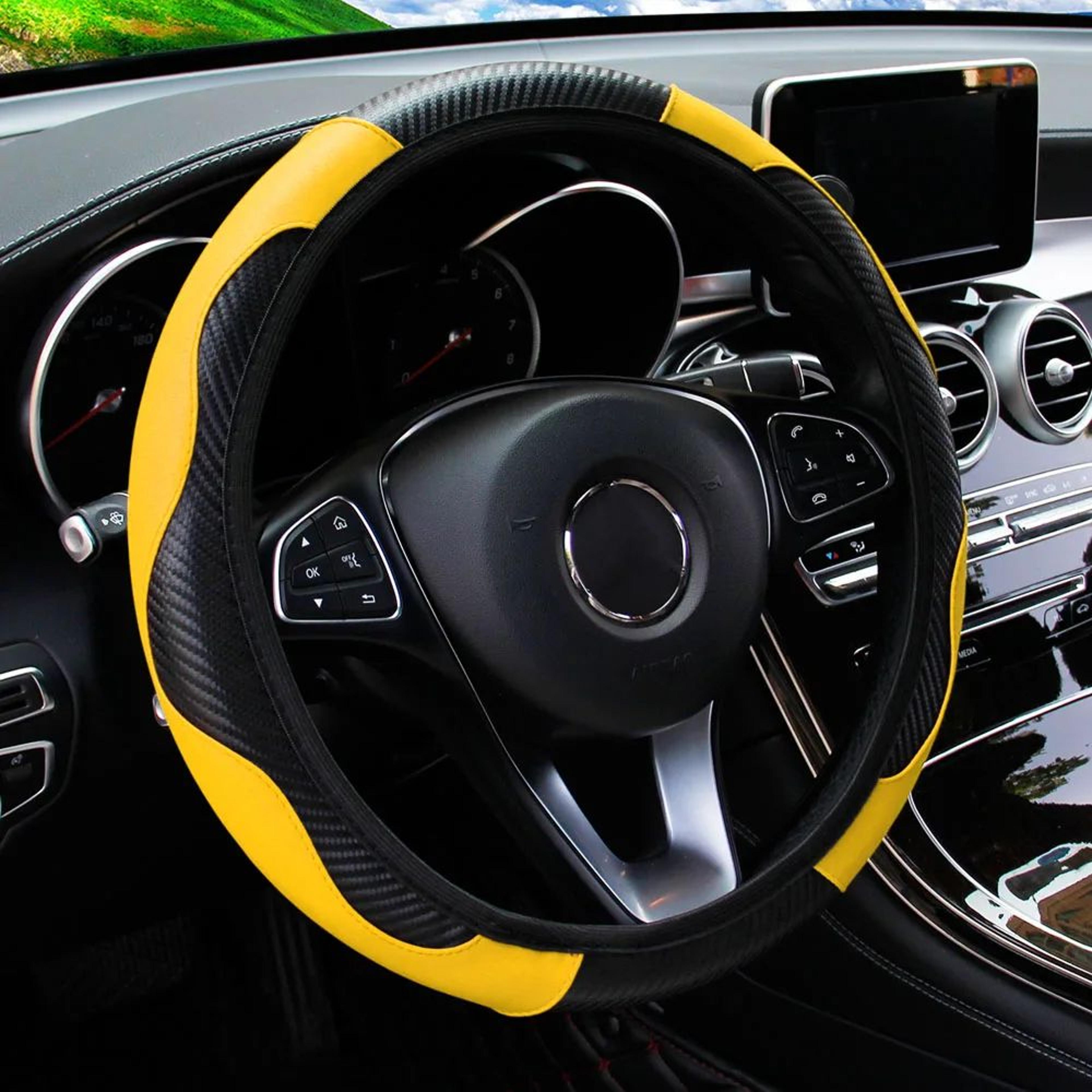 PU Carbon Fiber Leather Steering Wheel Cover No Inner Ring Universal Fit For 14515 In Car Wheels 17