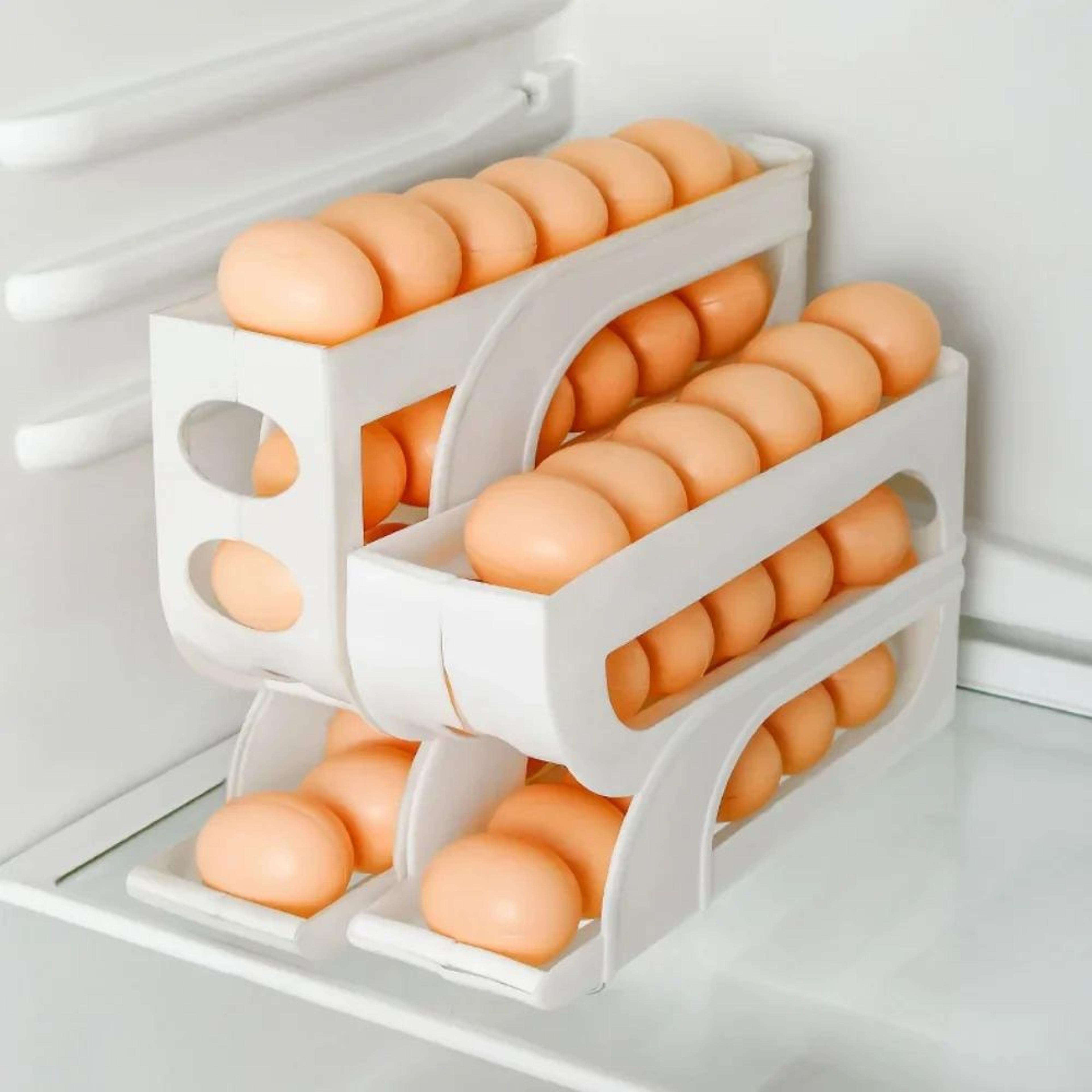 Large Capacity Automatic Egg Roller 4Tier Refrigerator Egg Storage Box SpaceSaving Kitchen Organize 1