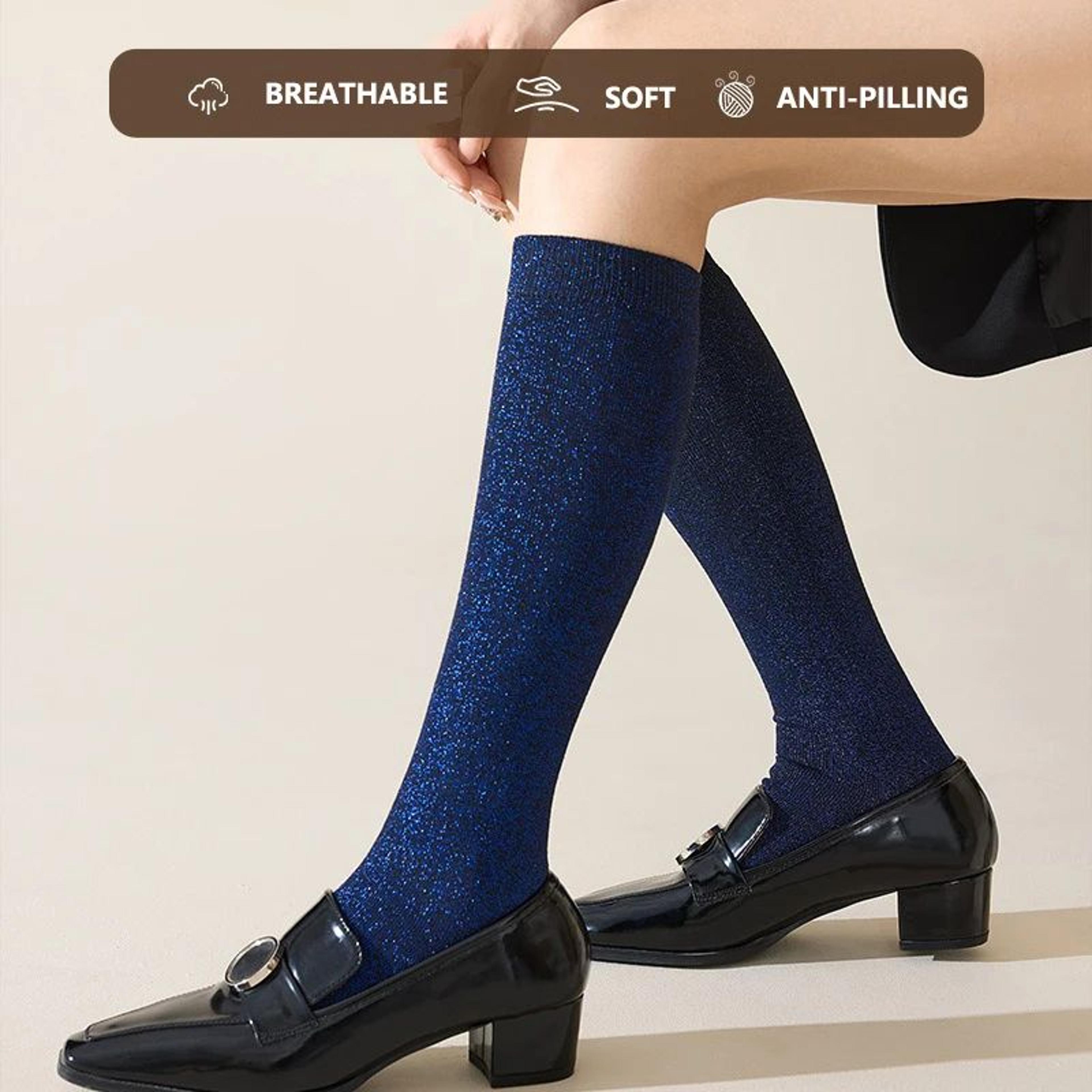Womens Glitter Calf Socks Sparkly Metallic Casual Retro Socks Bright Novelty Ankle Socks 15 Pairs 0