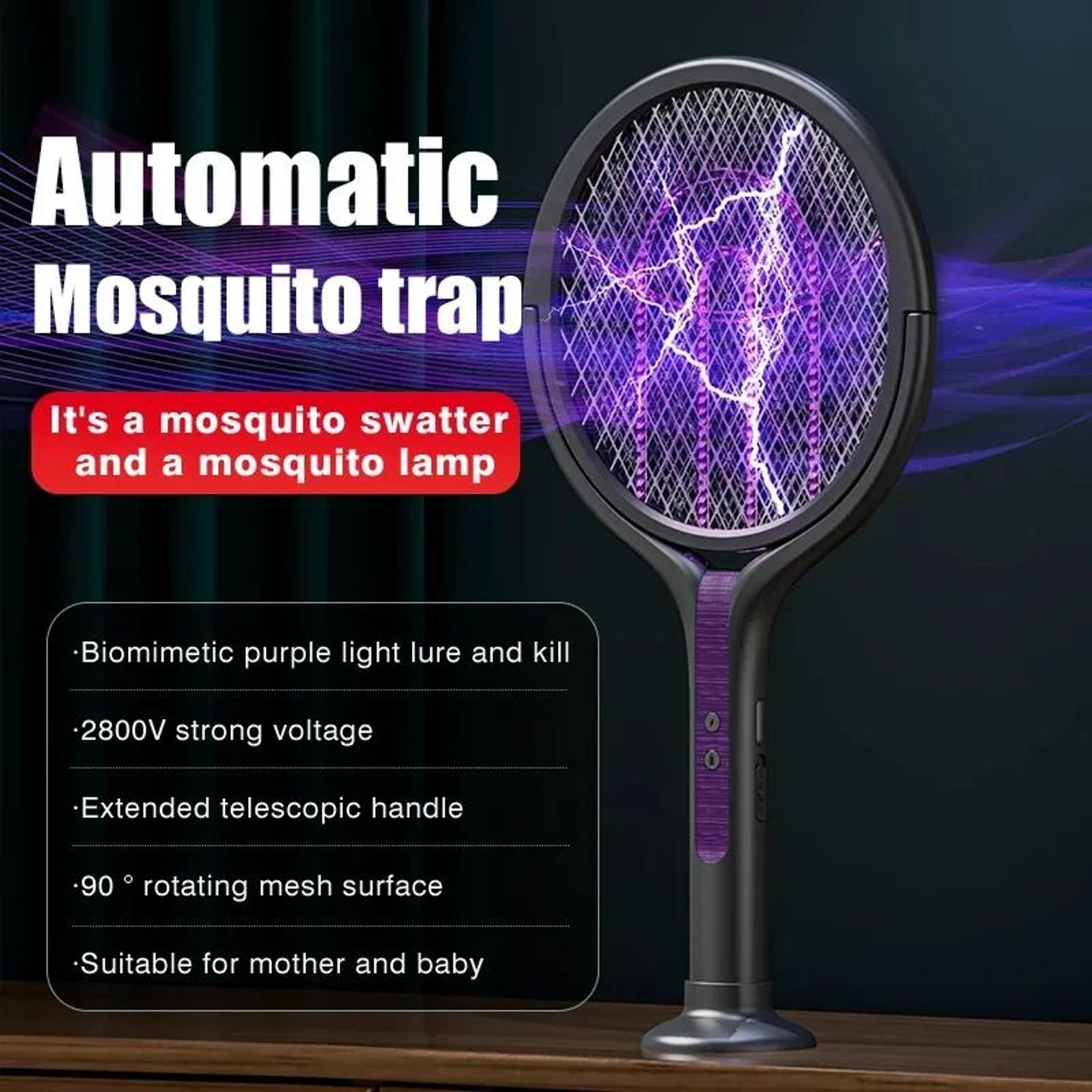 2800V Electric Mosquito Swatter Rechargeable Mosquito Racket With Extension Handle 5Layer Safety Pr 3