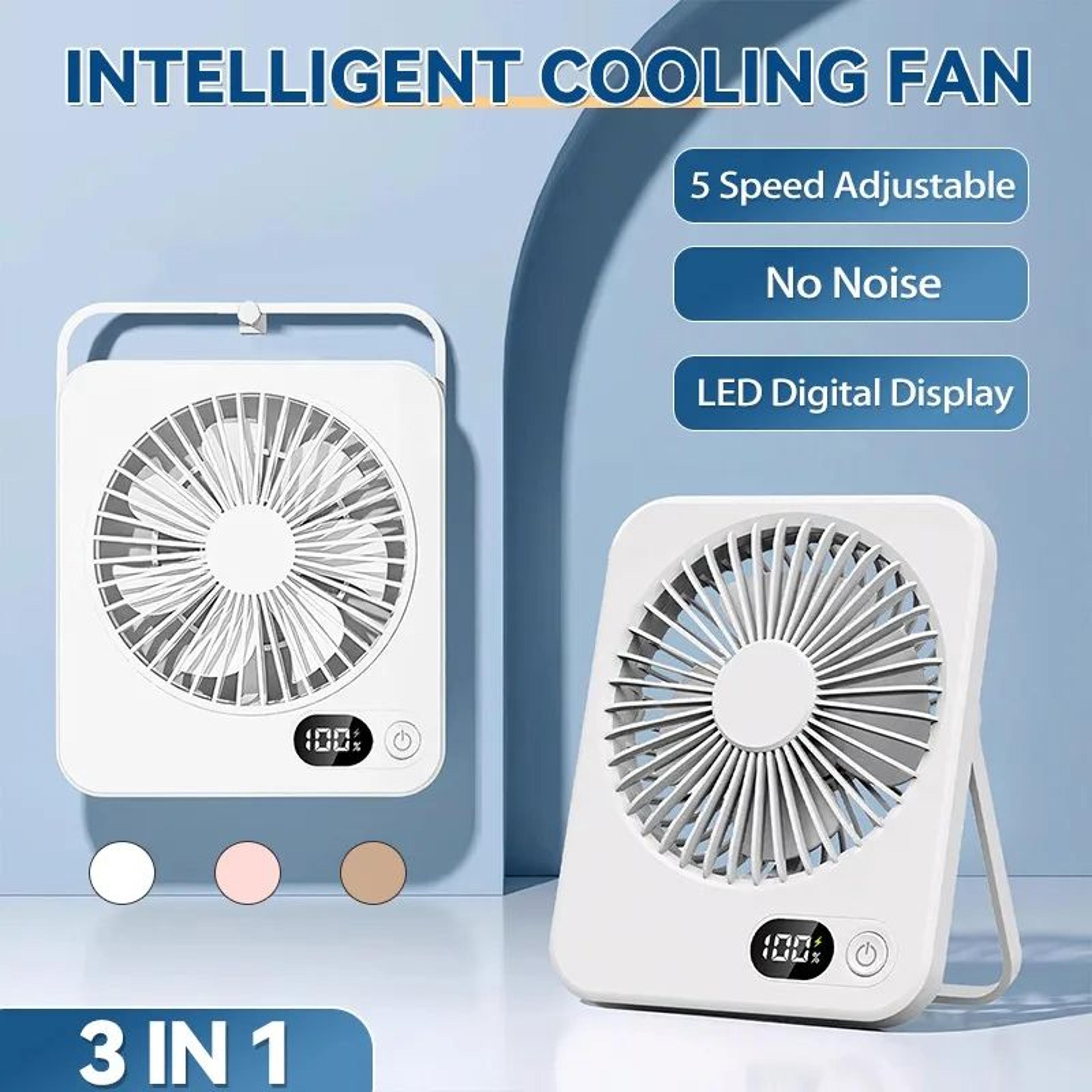 Portable Handheld Fan USB Rechargeable  Mini Desktop Mute Table Fan With Power Display  5Speed Adju 0