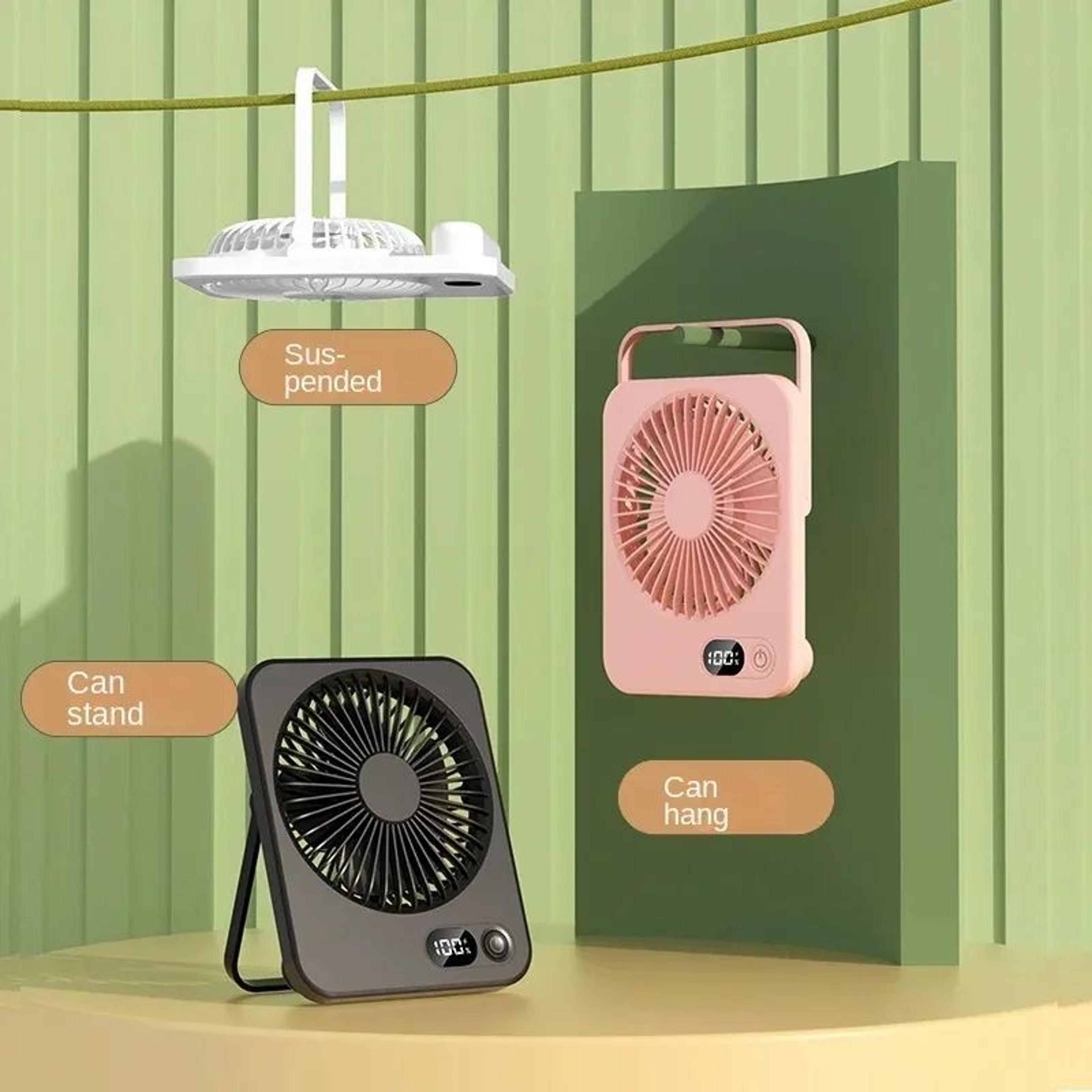 Portable Handheld Fan USB Rechargeable  Mini Desktop Mute Table Fan With Power Display  5Speed Adju 2