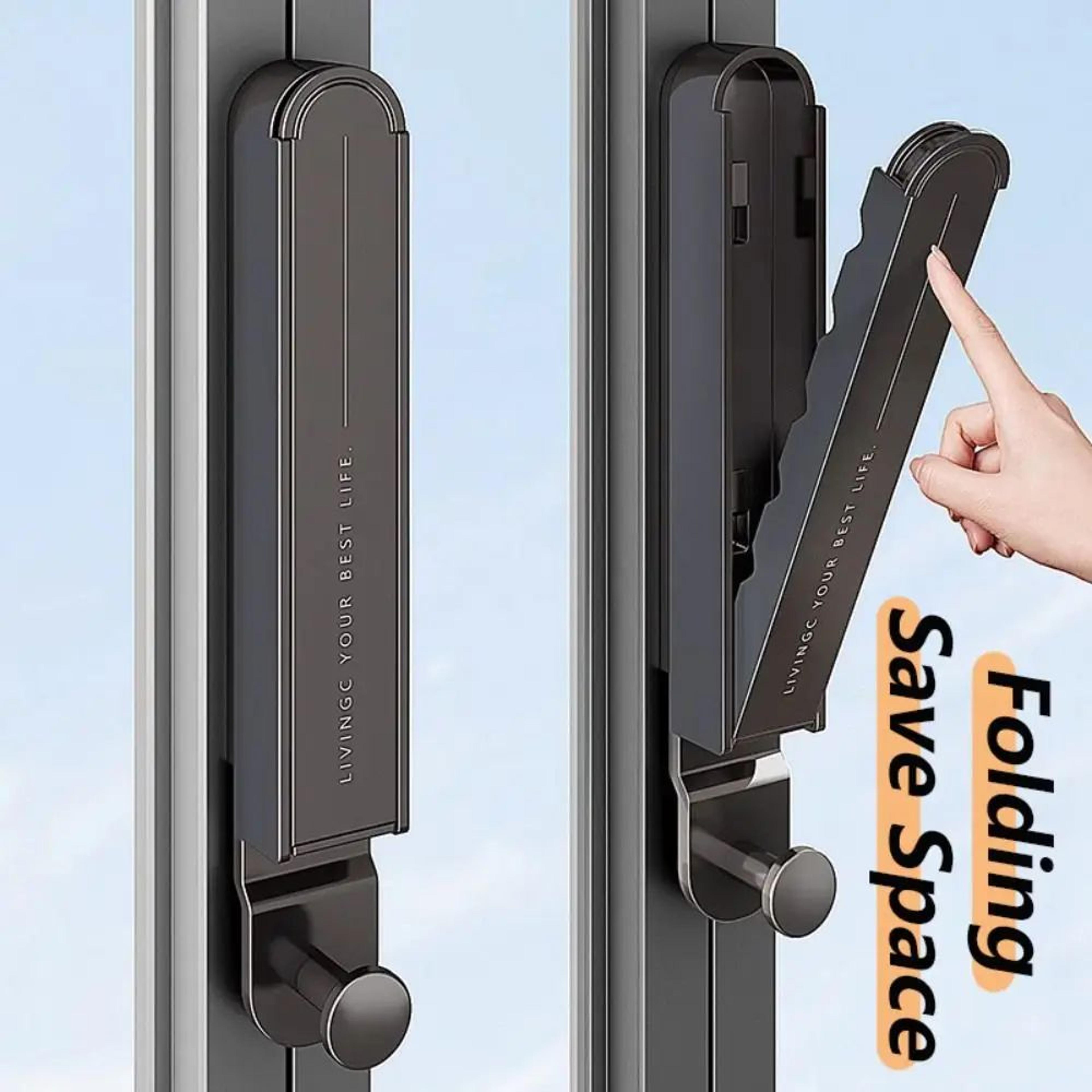 Aluminum Folding Clothes Hanger WallMounted  NoDrill Retractable SpaceSaving Clothes Drying Rack 0