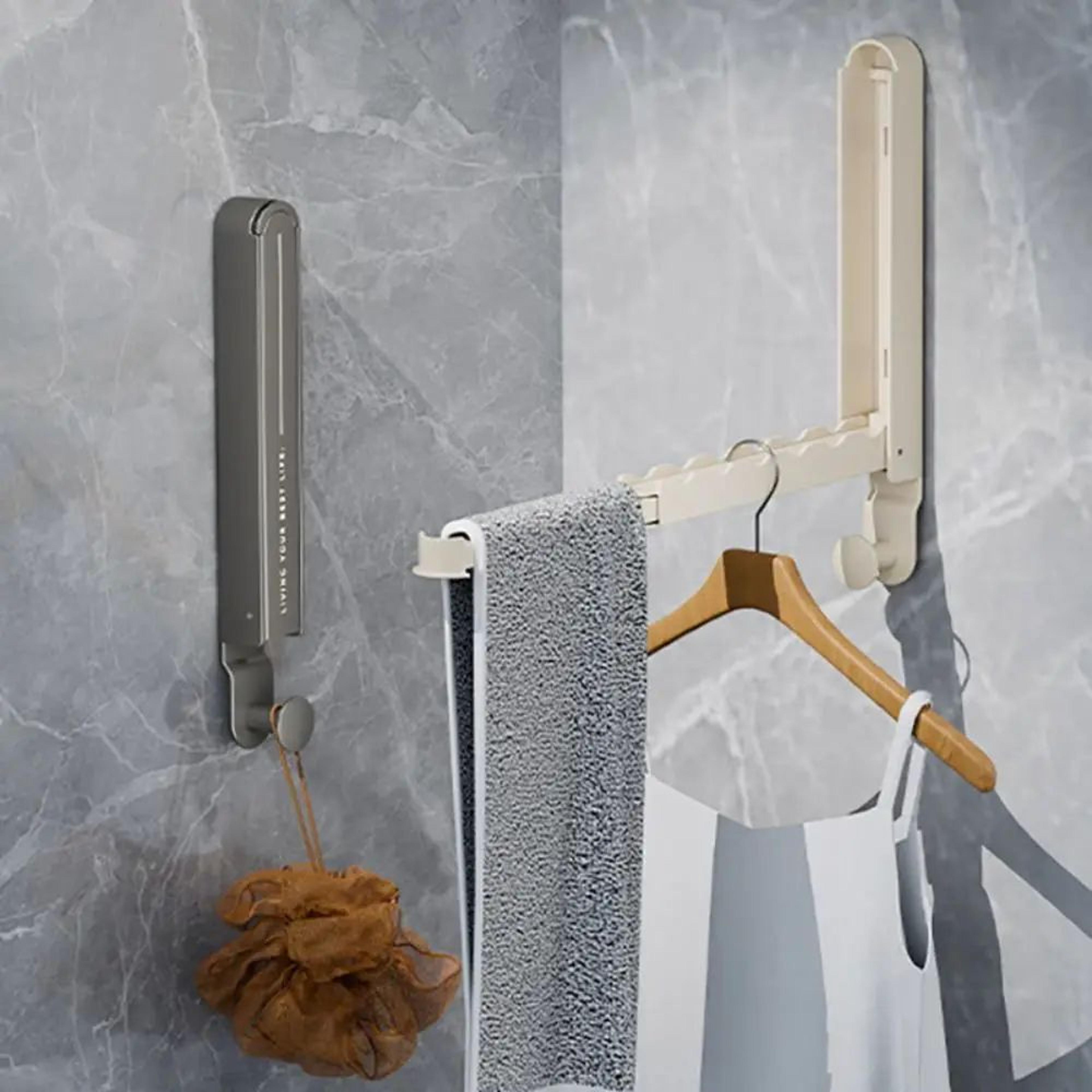 Aluminum Folding Clothes Hanger WallMounted  NoDrill Retractable SpaceSaving Clothes Drying Rack 1