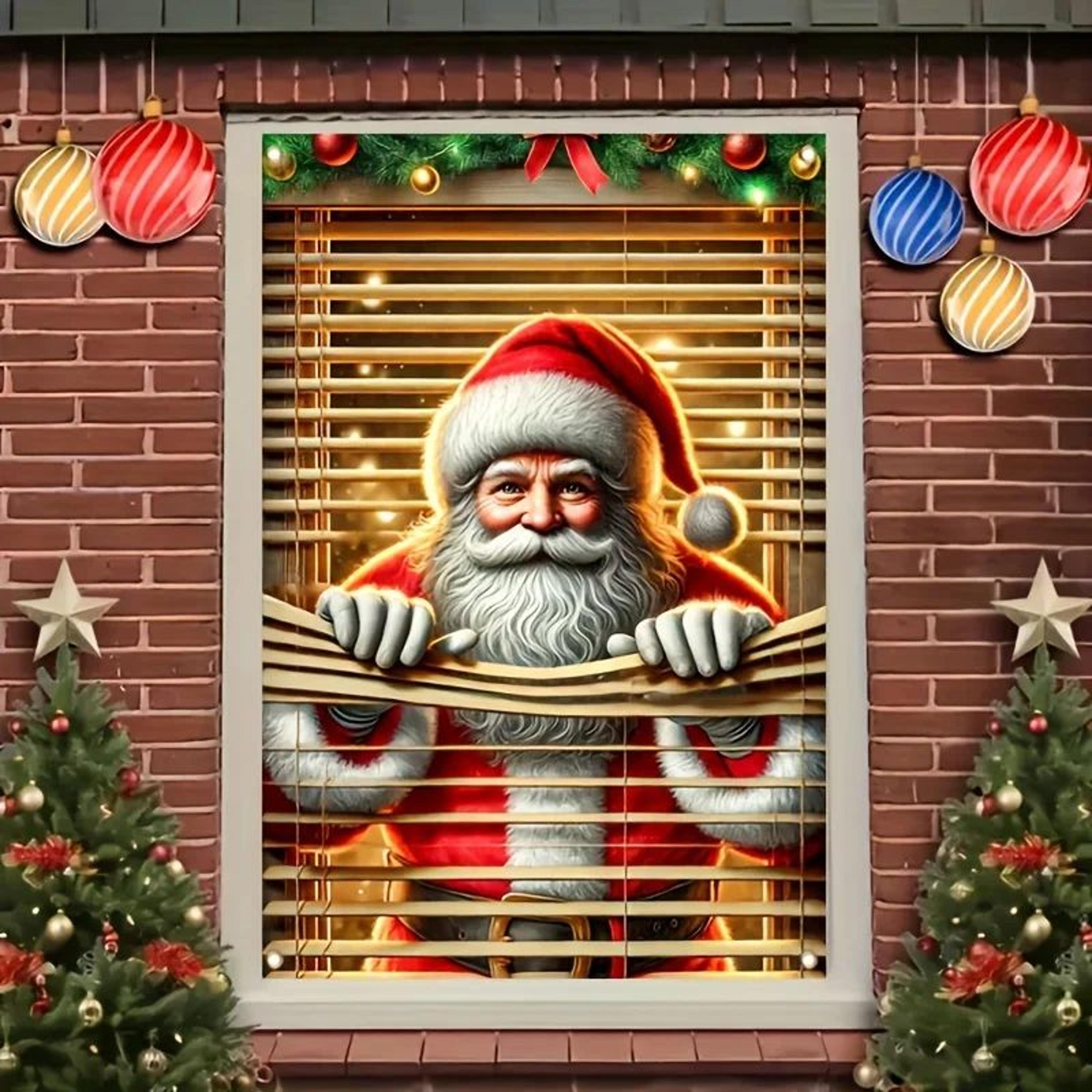 Santa Claus Christmas Window Cover  2D Indoor Outdoor Holiday Photo Backdrop Polyester Decoration 2