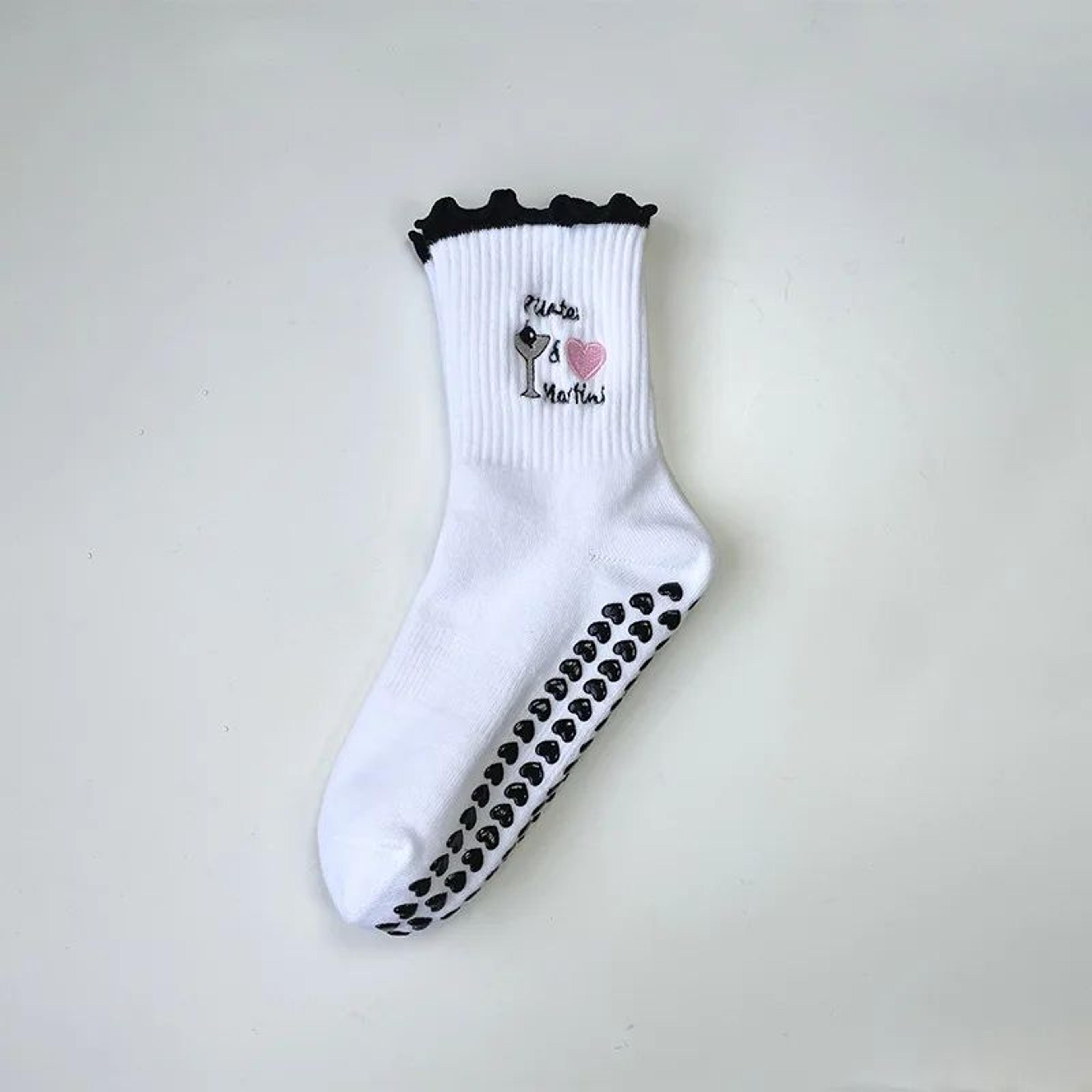 Womens Knitted Embroidered NonSlip Yoga Socks EU 3643  Silicone Grip Pilates  Fitness MidCalf Socks 6