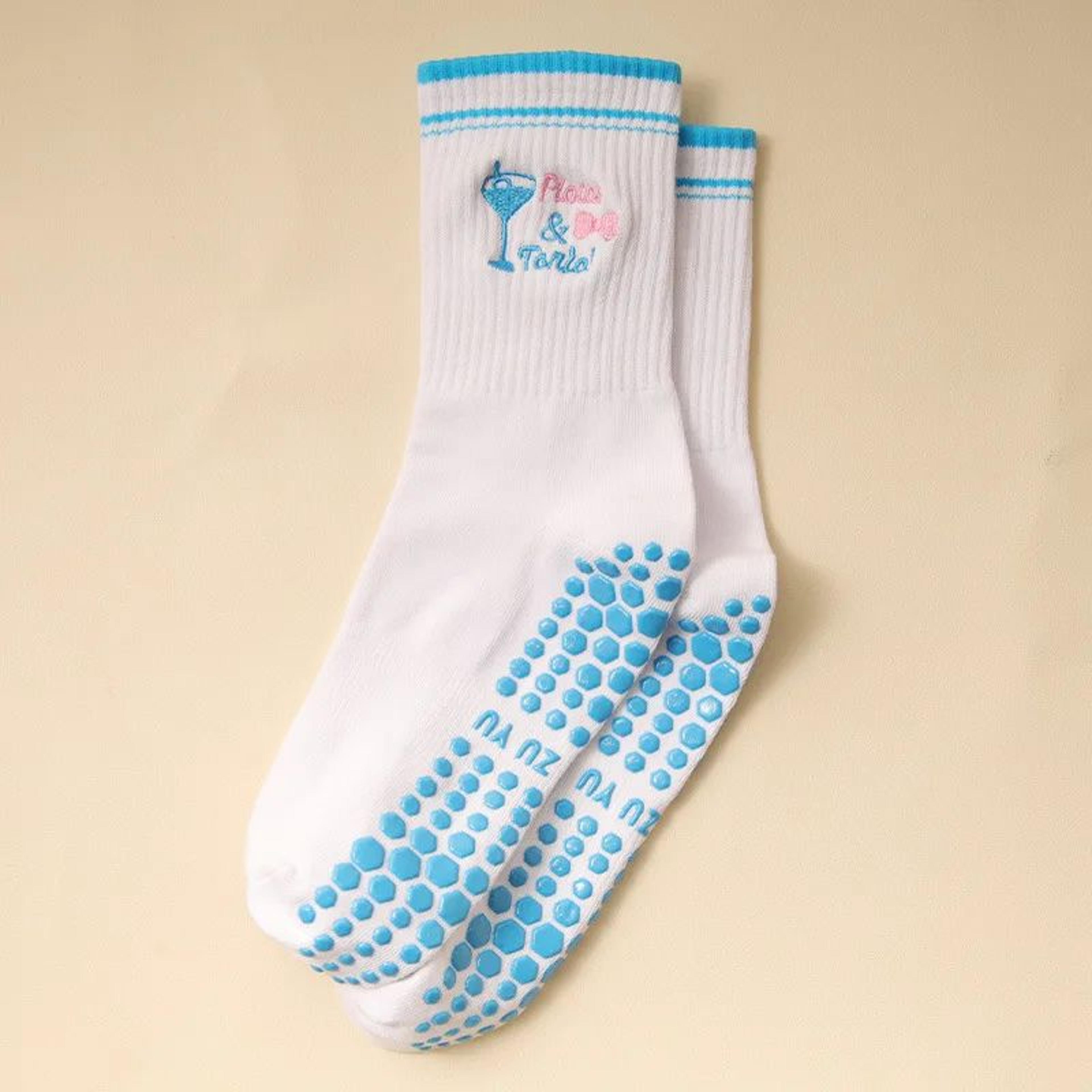 Womens Knitted Embroidered NonSlip Yoga Socks EU 3643  Silicone Grip Pilates  Fitness MidCalf Socks 24