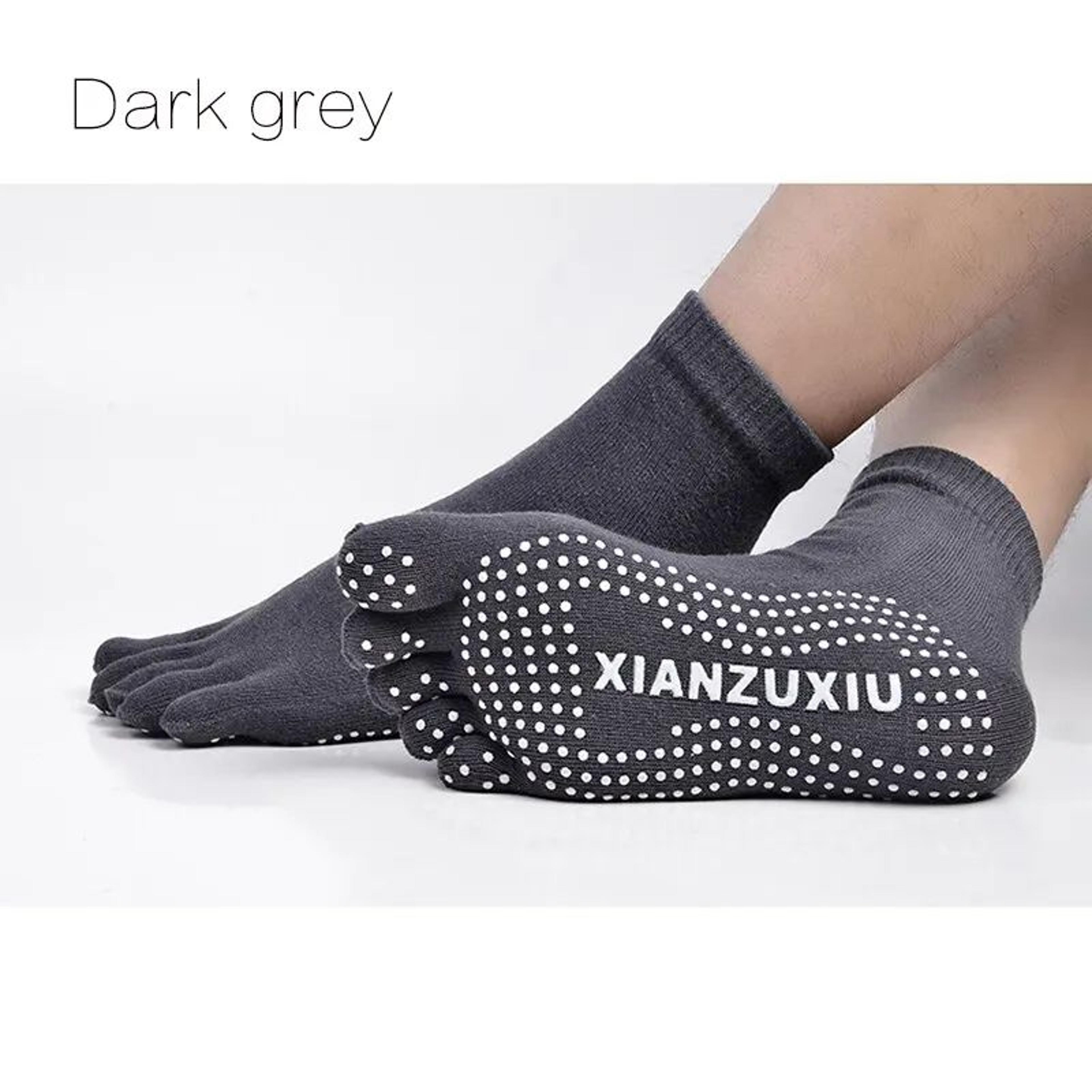 Mens Cotton FiveToe NonSlip Pilates Socks  Breathable Grip Yoga  Sports Massage Socks Free Size 394 8
