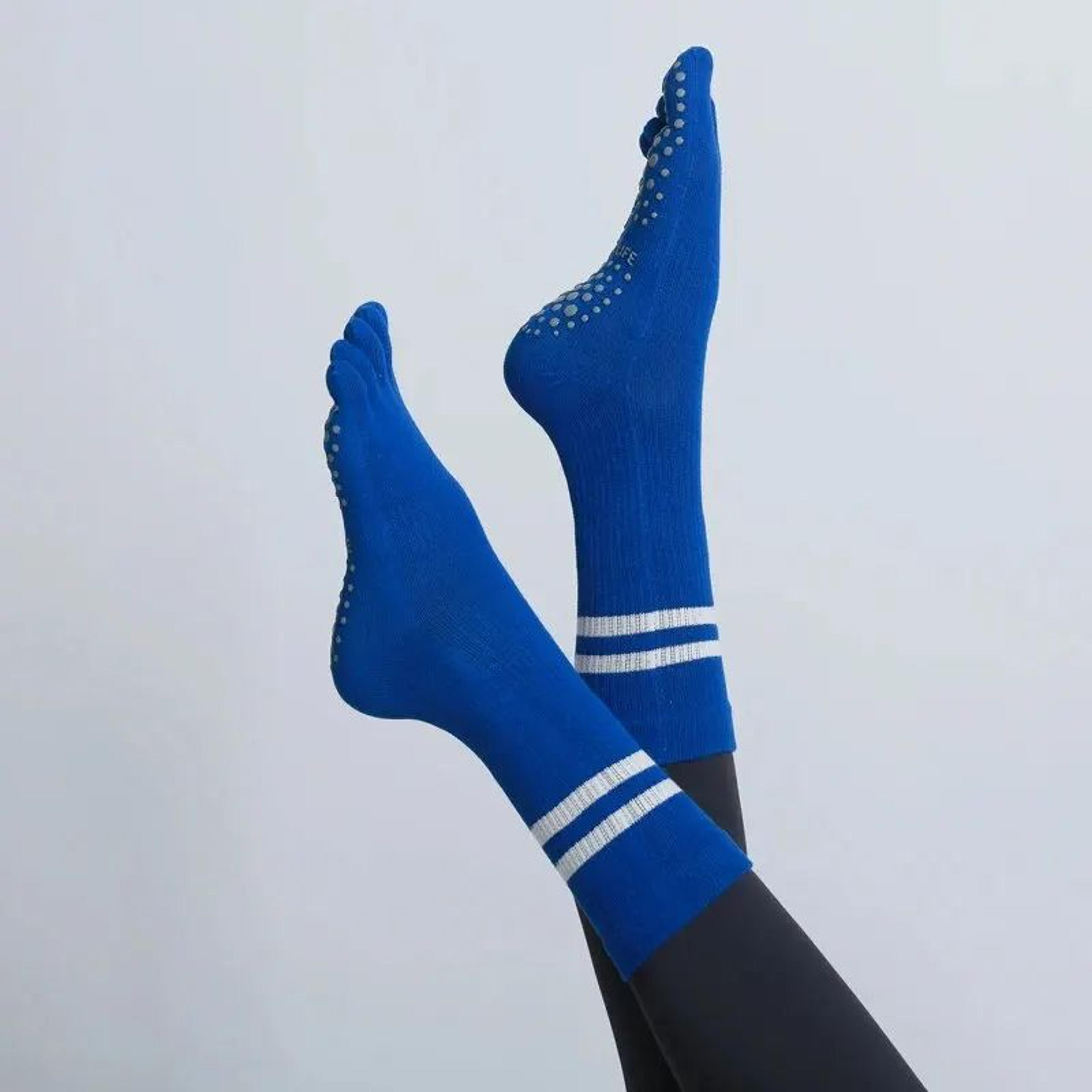 Womens Breathable FiveToe NonSlip Yoga Socks  MidCalf Cotton Pilates  Ballet Grip Floor Socks US 45 1