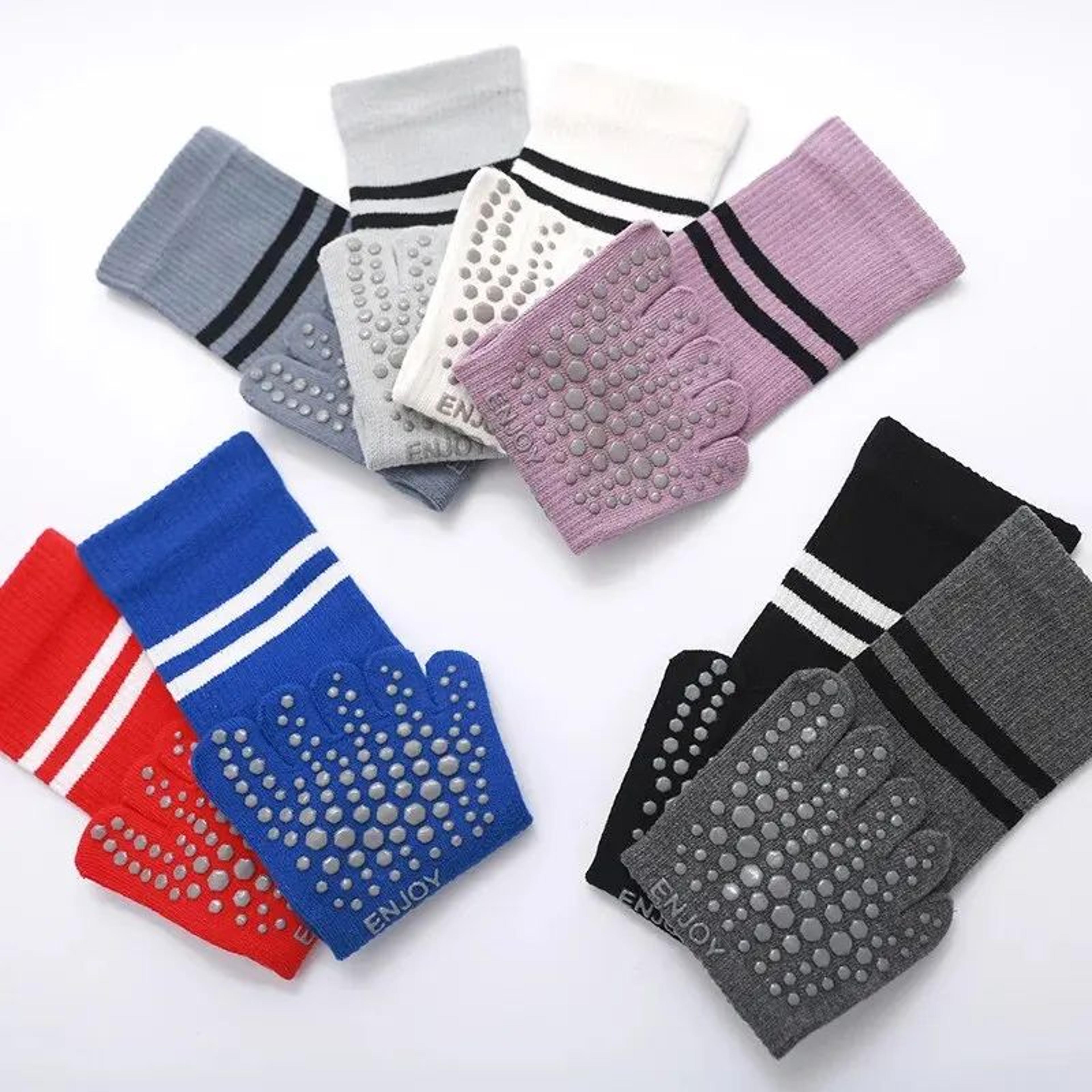 Womens Breathable FiveToe NonSlip Yoga Socks  MidCalf Cotton Pilates  Ballet Grip Floor Socks US 45 5