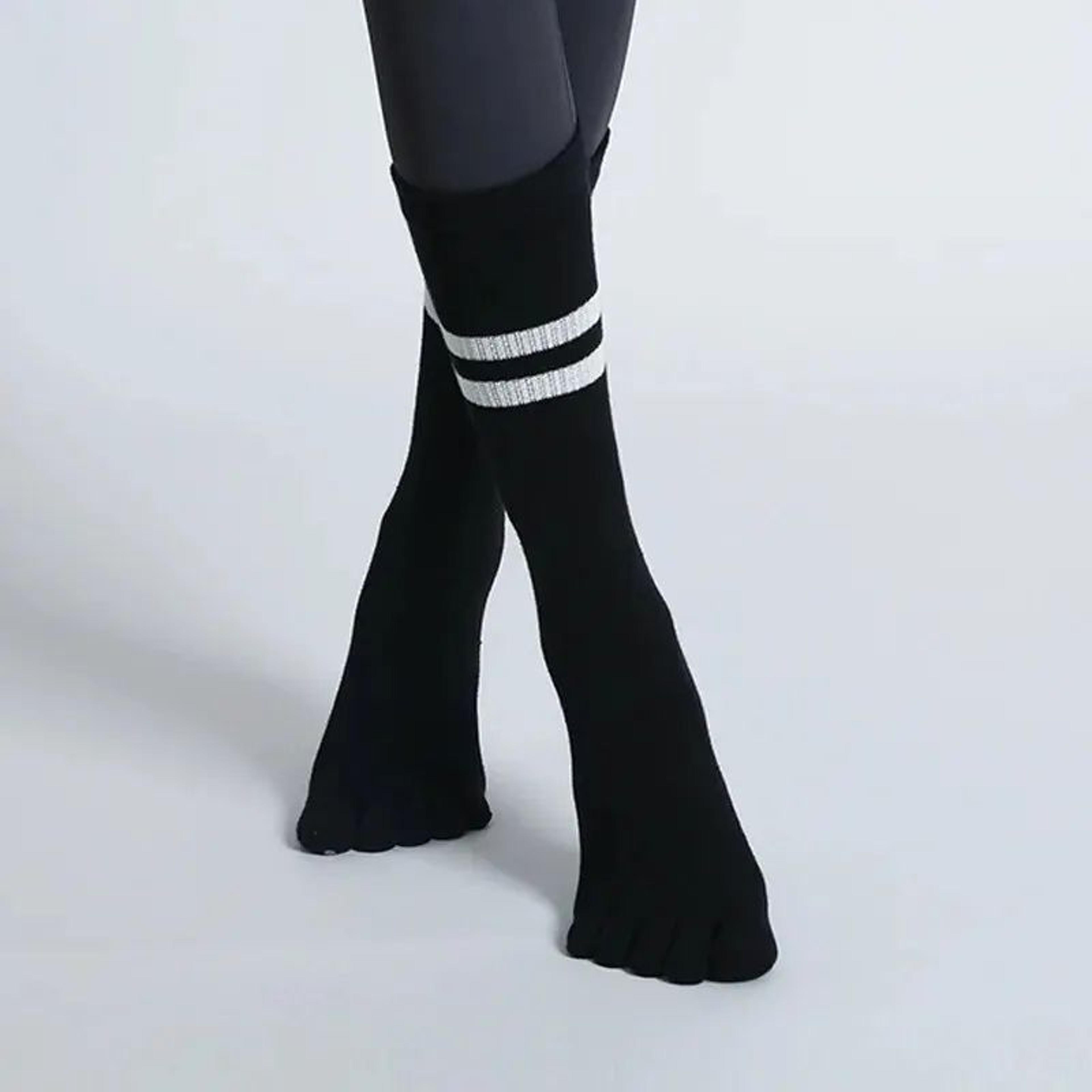 Womens Breathable FiveToe NonSlip Yoga Socks  MidCalf Cotton Pilates  Ballet Grip Floor Socks US 45 6