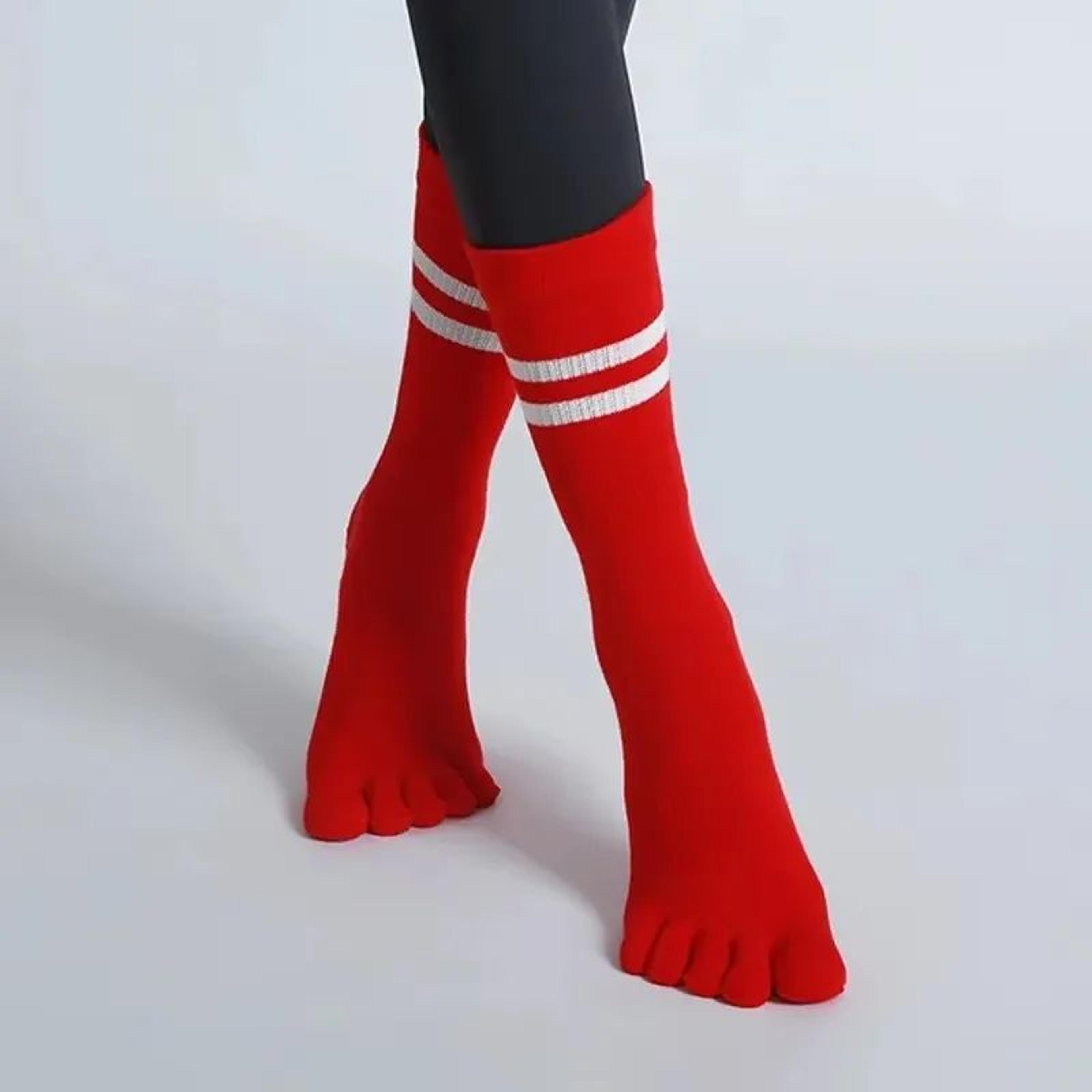 Womens Breathable FiveToe NonSlip Yoga Socks  MidCalf Cotton Pilates  Ballet Grip Floor Socks US 45 9