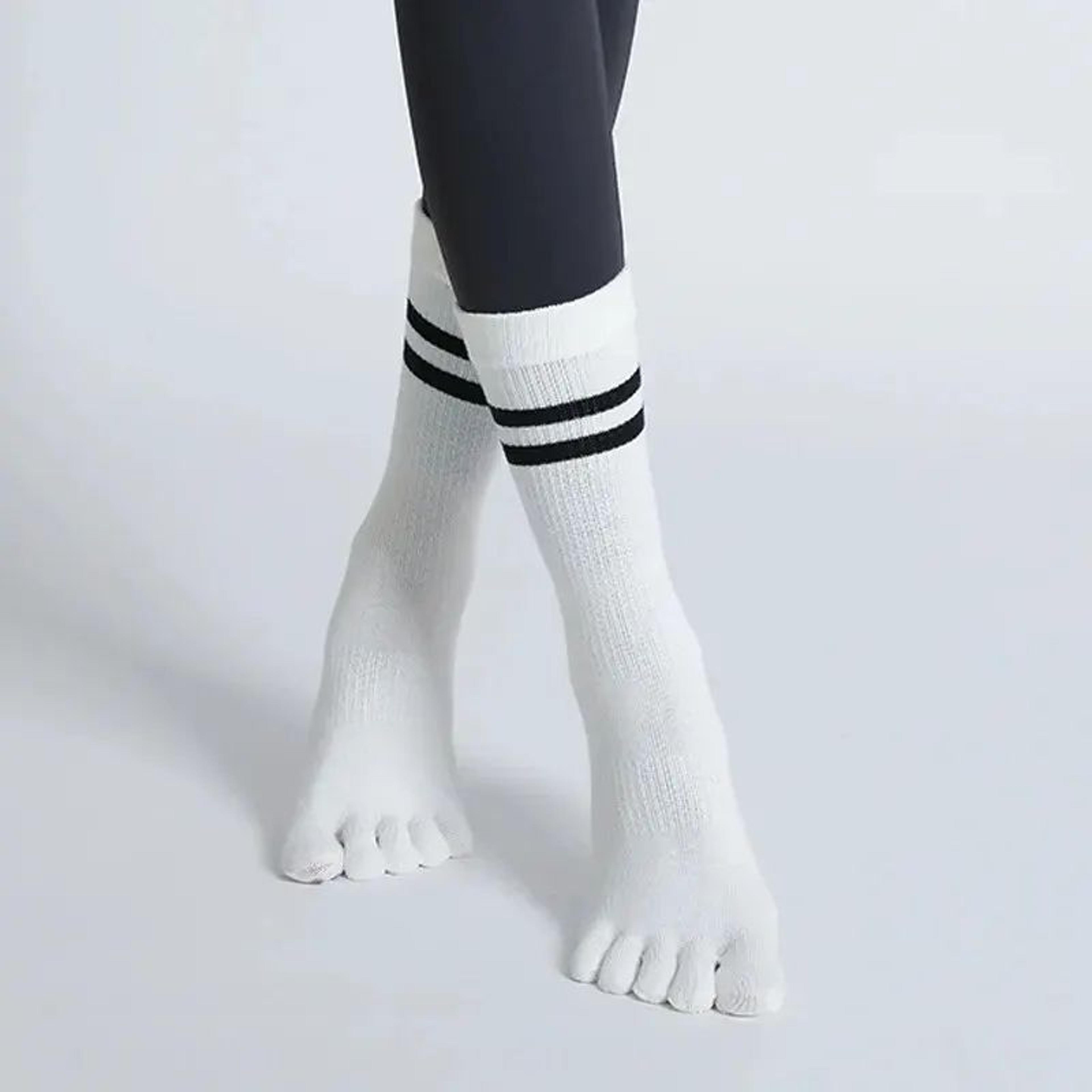 Womens Breathable FiveToe NonSlip Yoga Socks  MidCalf Cotton Pilates  Ballet Grip Floor Socks US 45 12