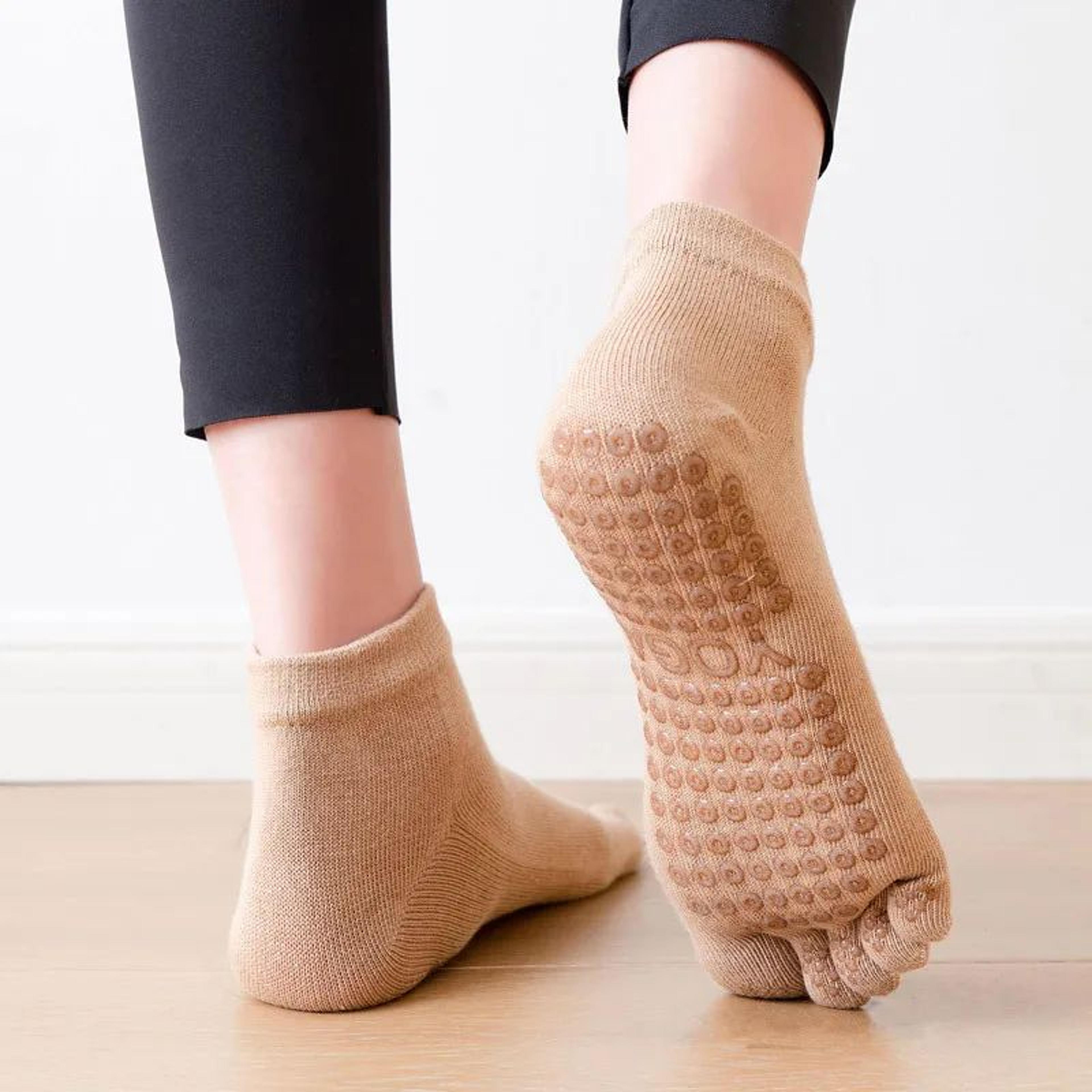 Womens Cotton FiveToe NonSlip Yoga Socks  Breathable QuickDry Pilates  Dance Fitness Grip Socks 5