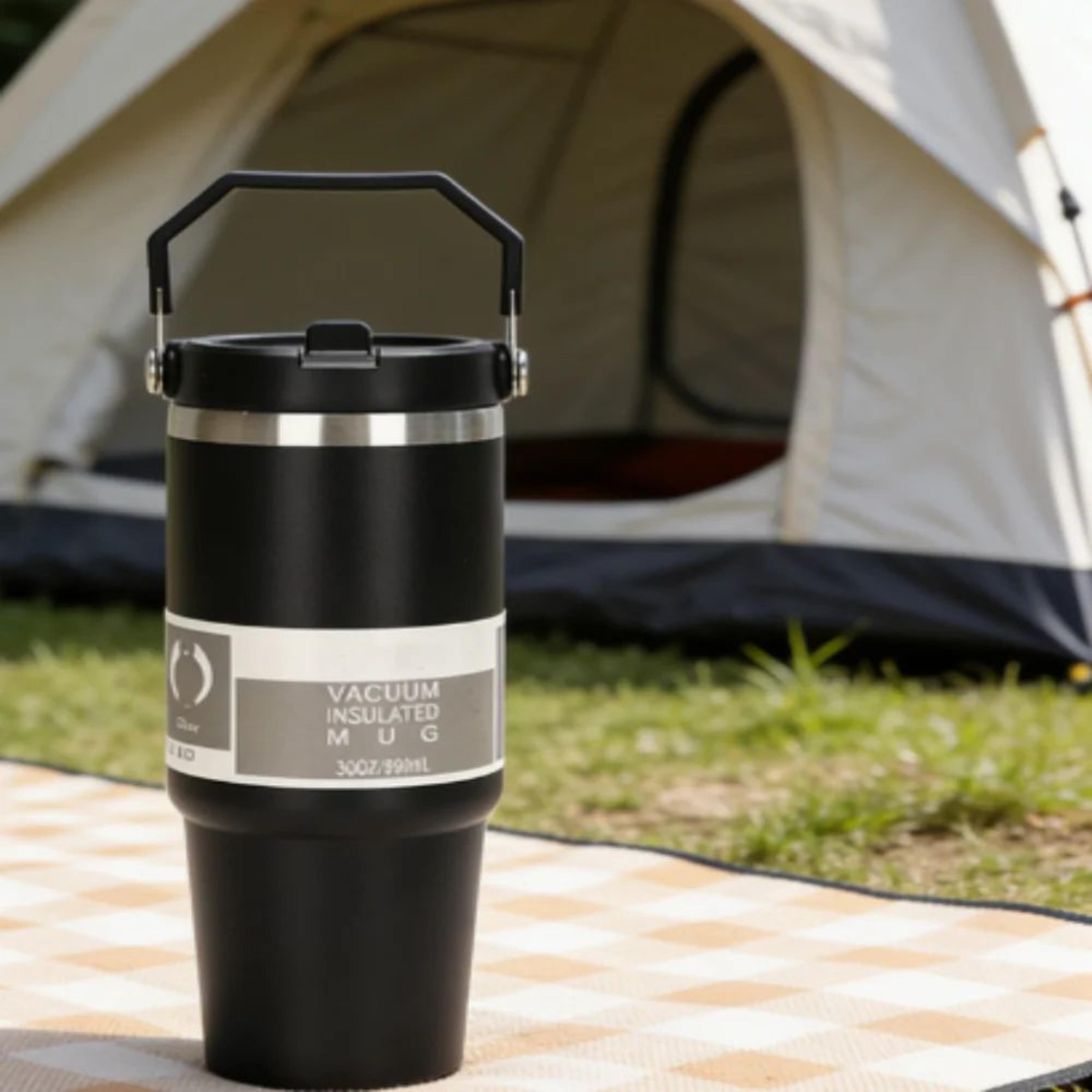 Stainless Steel Insulated Car Tumbler With Handle  Straw  Double Wall Vacuum Travel Water Bottle 2
