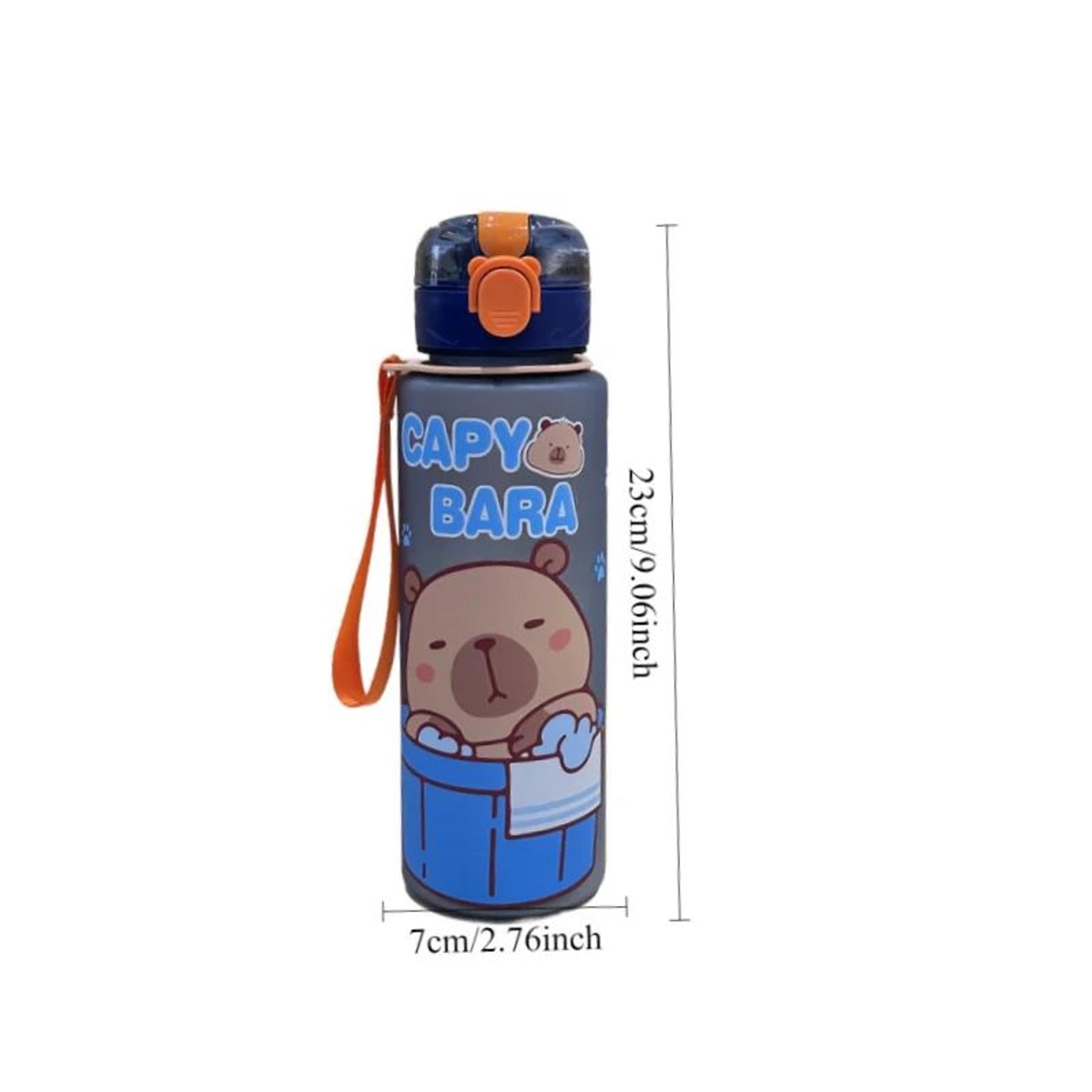 Cute Cartoon Capybara Water Bottle 2536 Oz  Leakproof Plastic Straw Sports Cup With Carry Strap 5