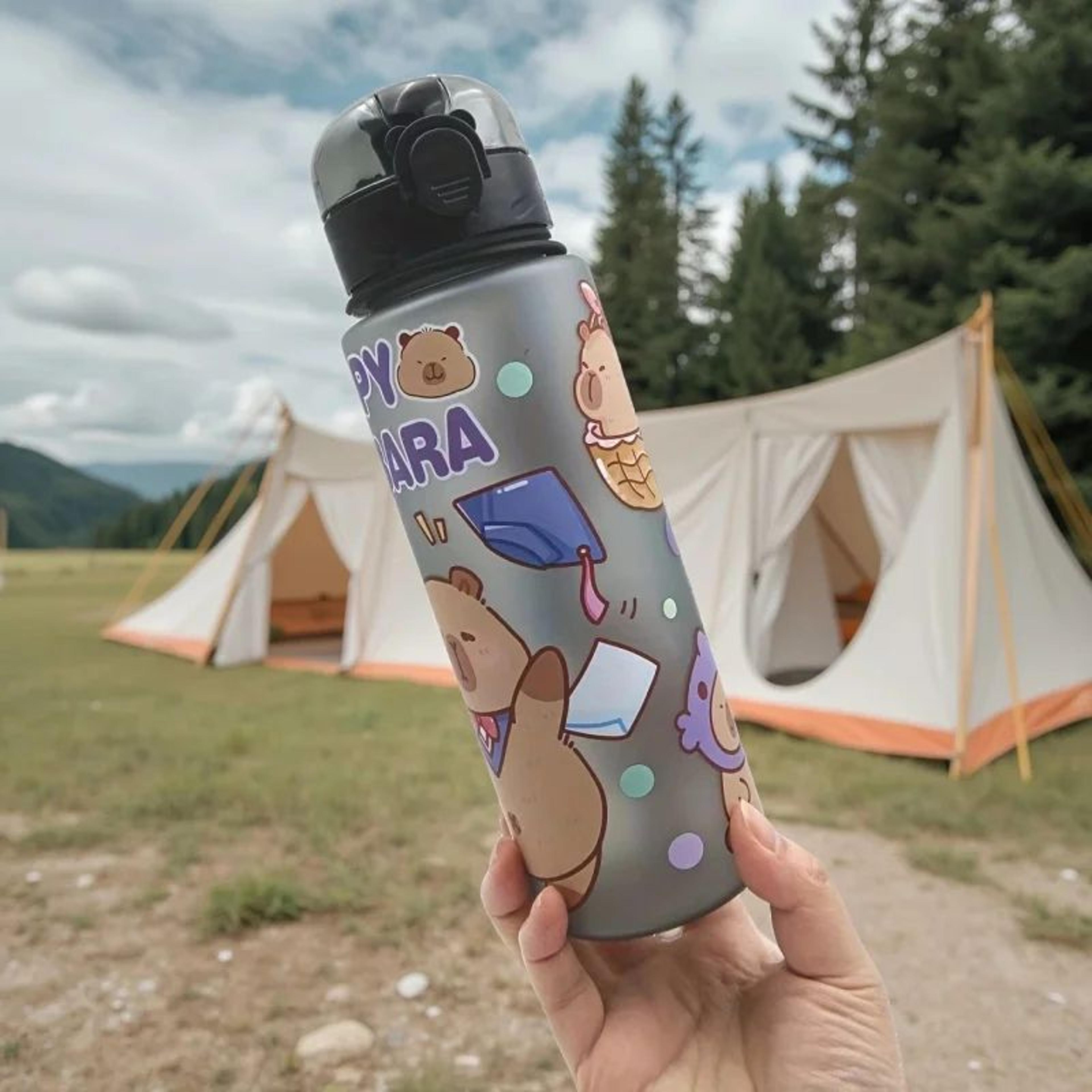 Cute Cartoon Capybara Water Bottle 2536 Oz  Leakproof Plastic Straw Sports Cup With Carry Strap 6