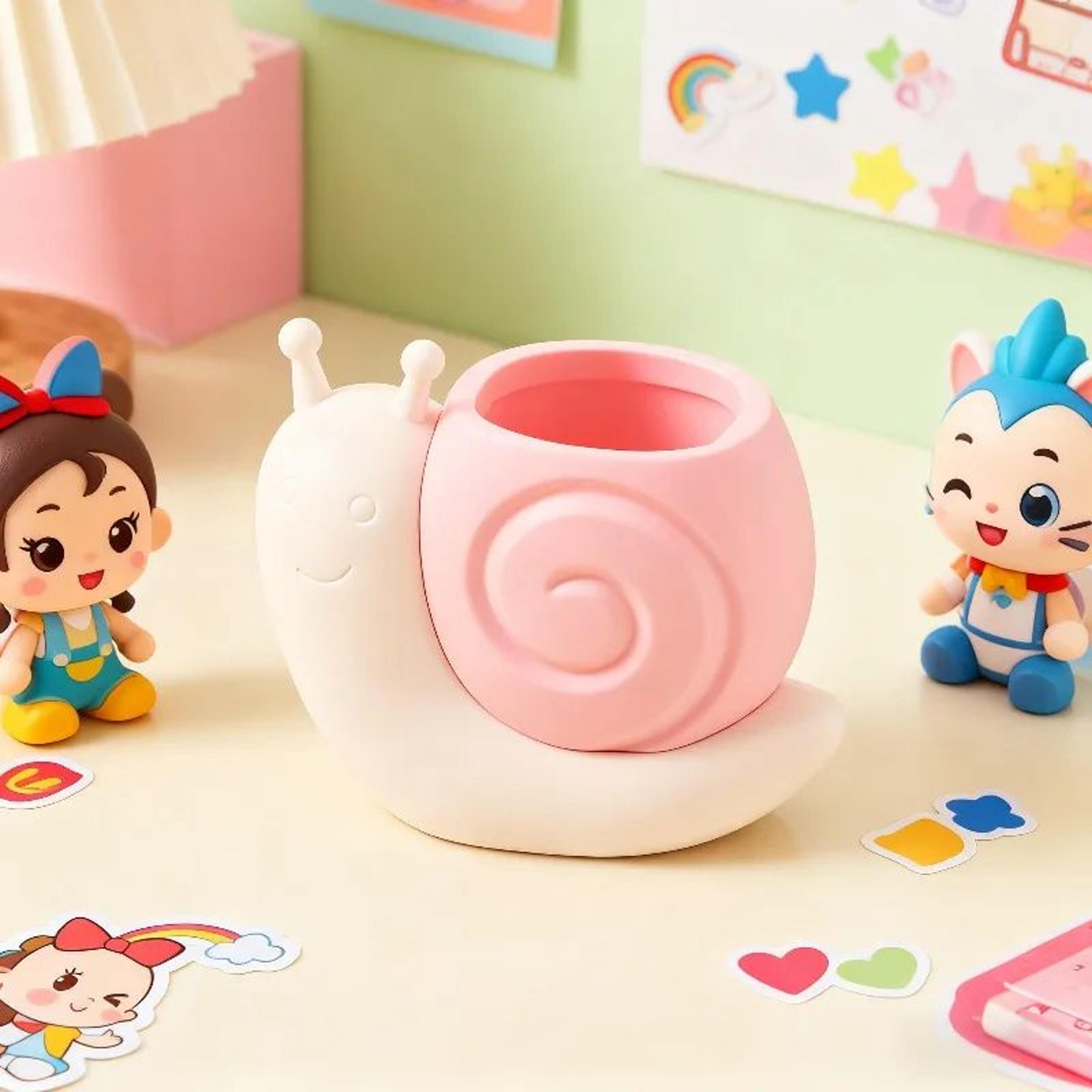 Cartoon Snail Dinosaur Pen Holder  Cute Desktop Stationery  Makeup Brush Organizer 7