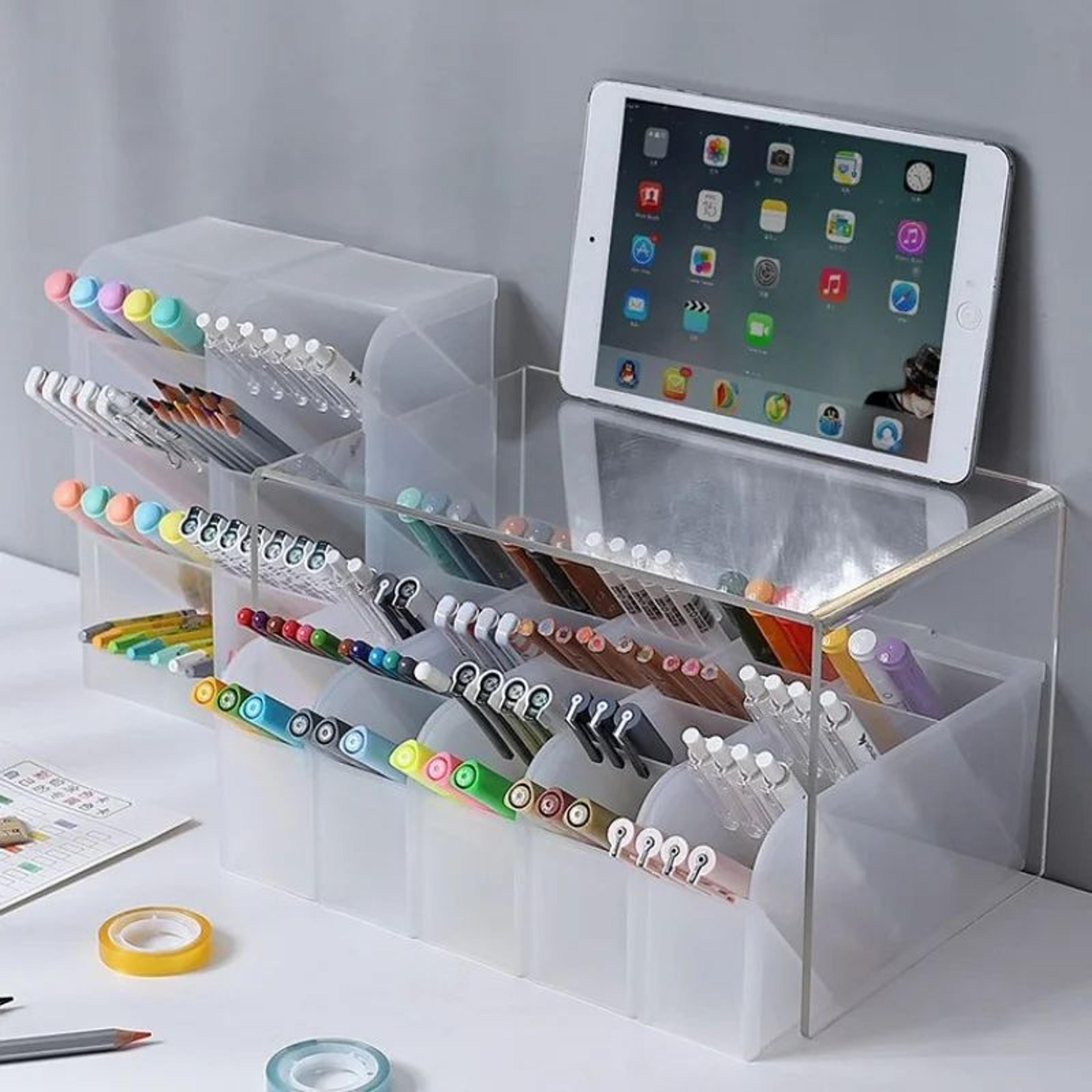 Matte Transparent Large Capacity Pen Holder  Oblique Desktop Stationery  Makeup Brush Storage Organ 1