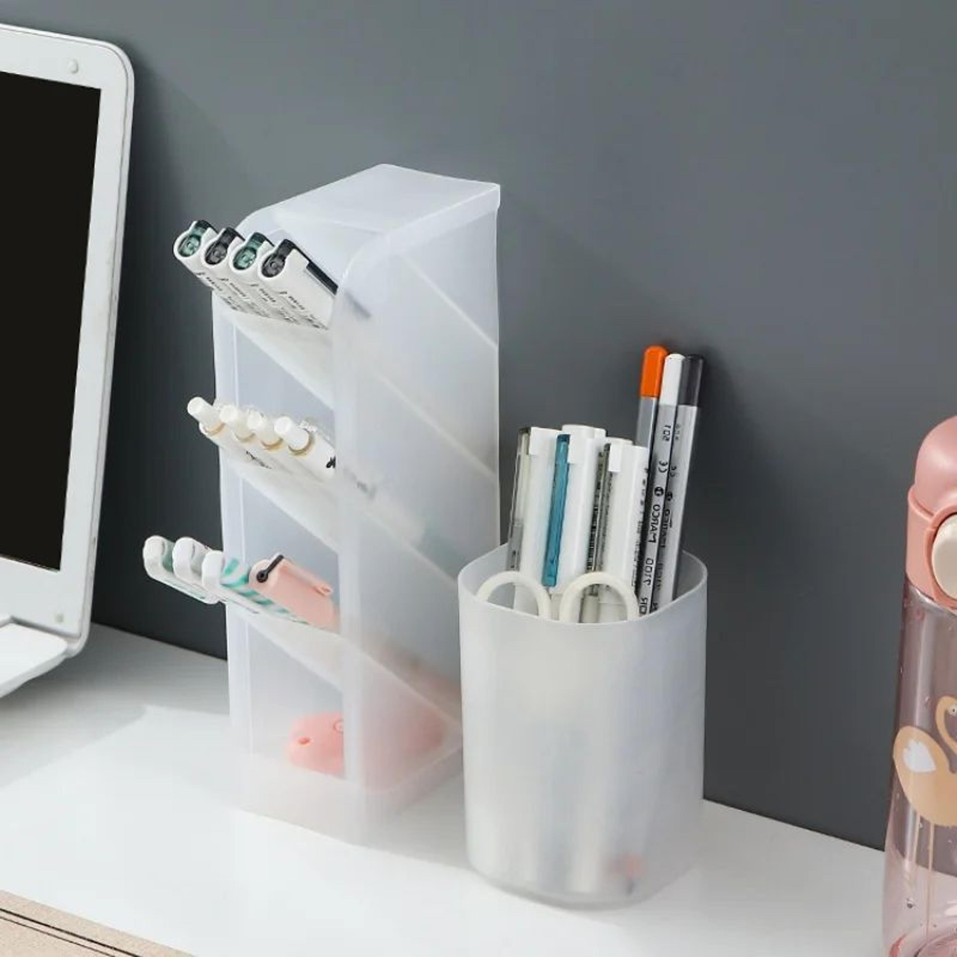 Matte Transparent Large Capacity Pen Holder  Oblique Desktop Stationery  Makeup Brush Storage Organ 4