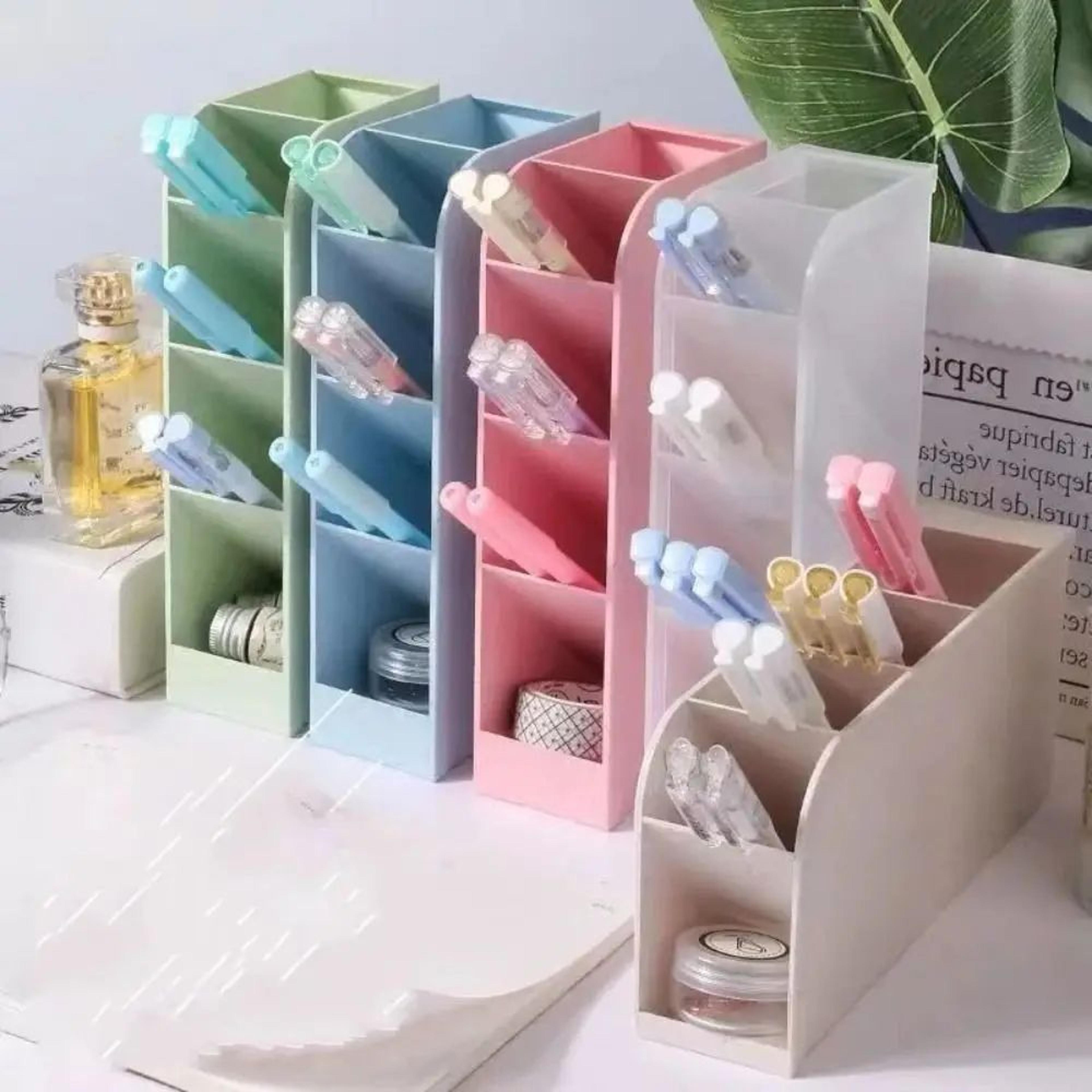 4Grid Macaron Oblique Pen Holder  Colorful Desktop Stationery  Makeup Brush Organizer Box 0