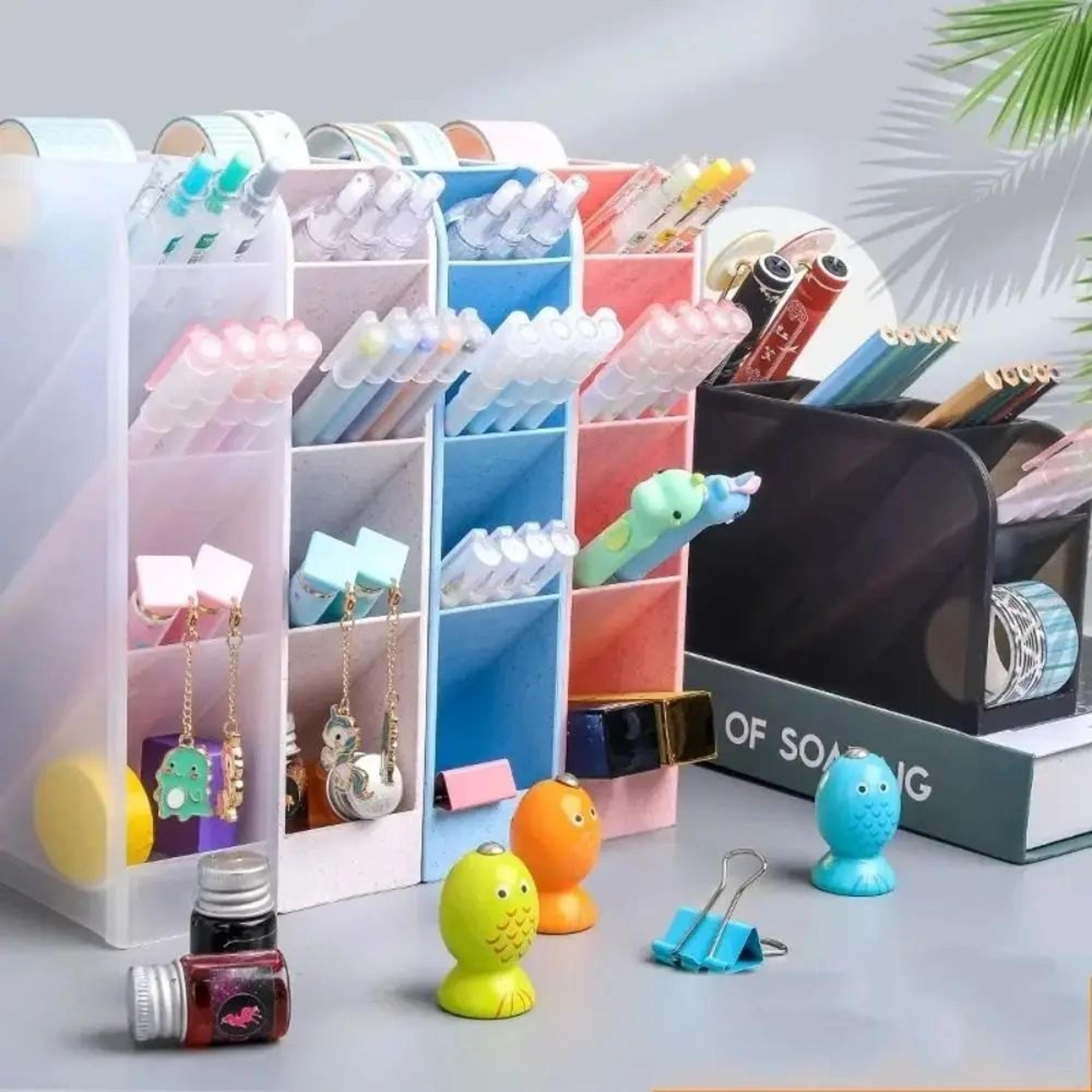 4Grid Macaron Oblique Pen Holder  Colorful Desktop Stationery  Makeup Brush Organizer Box 1
