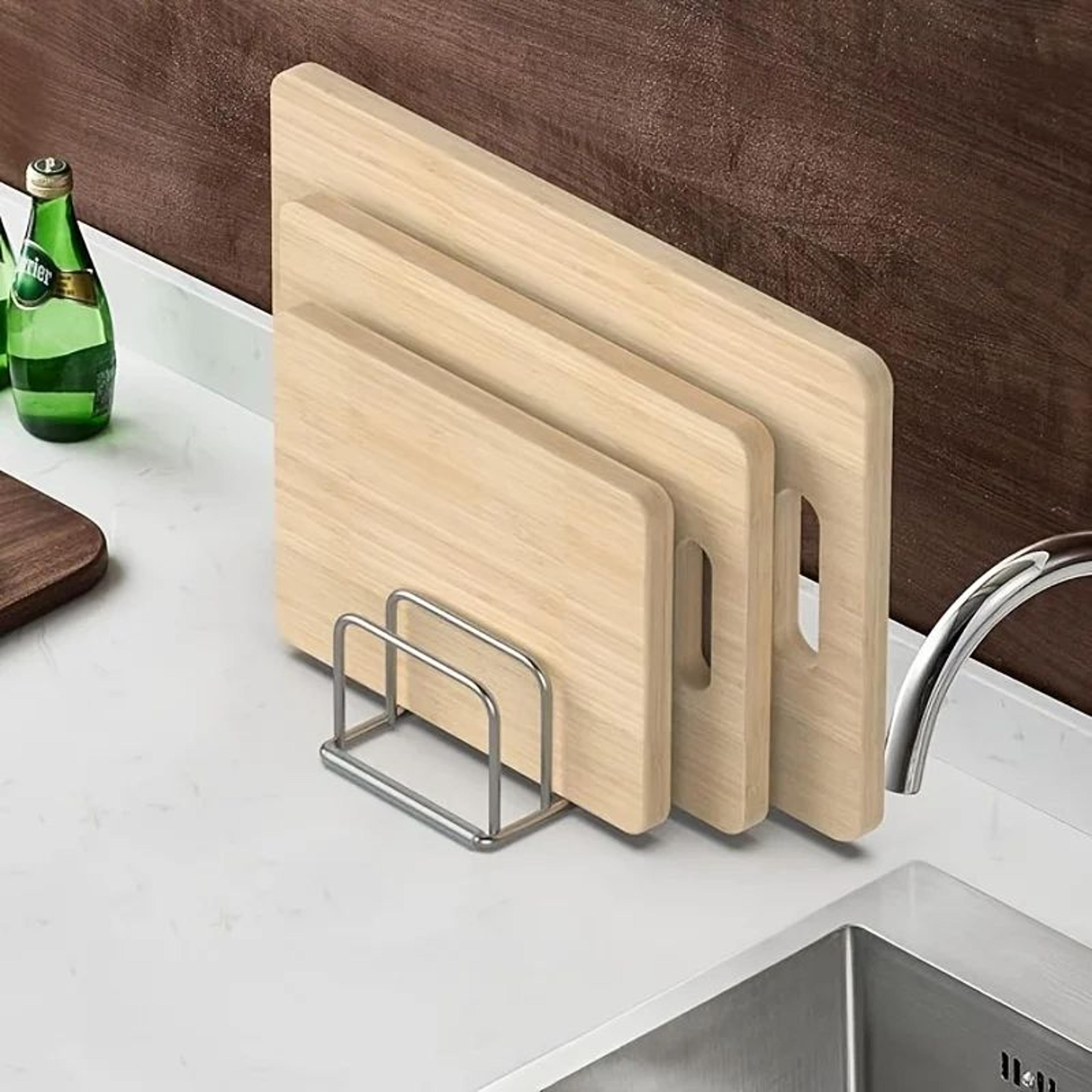 SpaceSaving Stainless Steel Pot Lid  Cutting Board Organizer  HeavyDuty Countertop Kitchen Rack 2