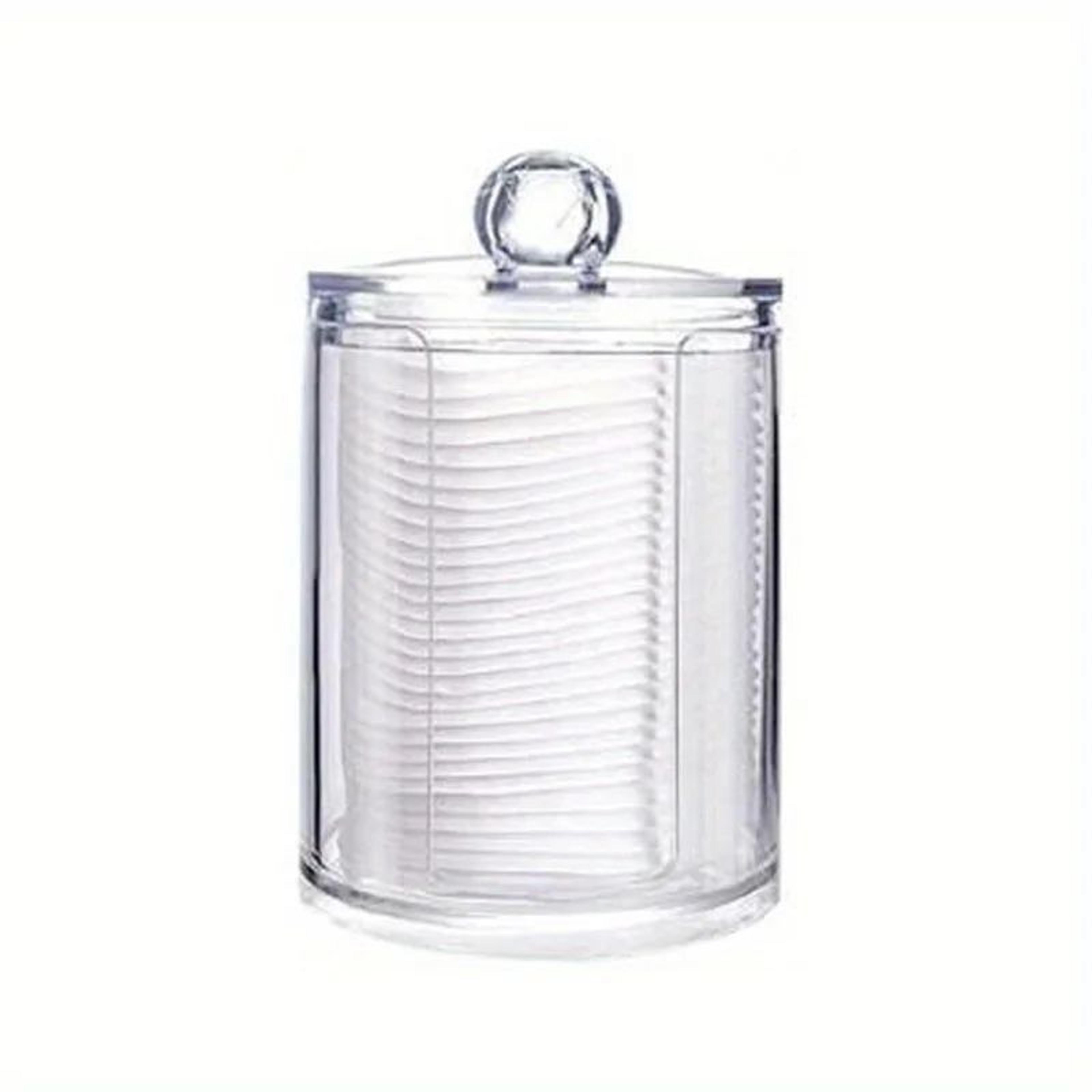 Round Clear Acrylic Makeup Organizer  Cotton Pad  Swab Storage Holder With Lid 7