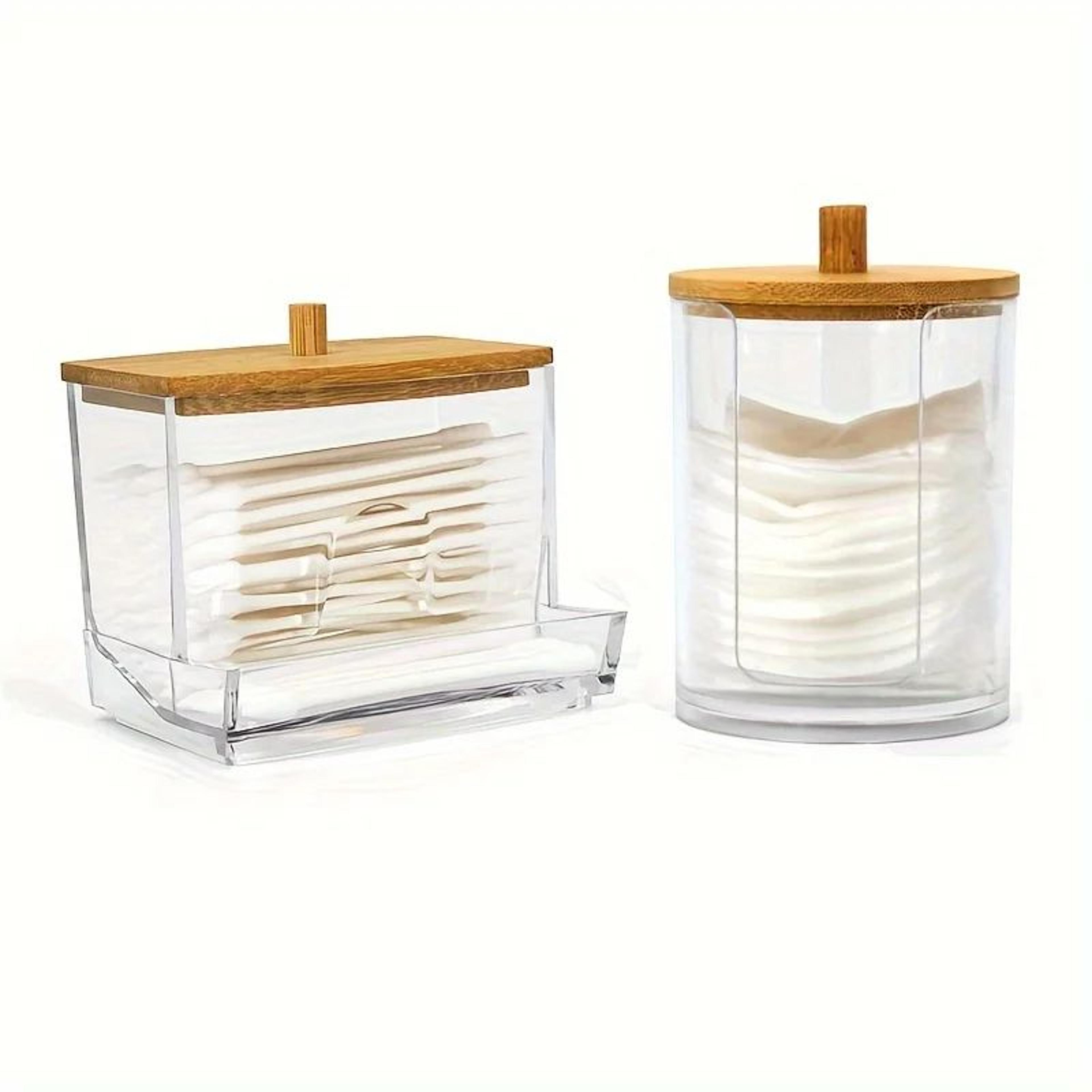 Round Clear Acrylic Makeup Organizer  Cotton Pad  Swab Storage Holder With Lid 8