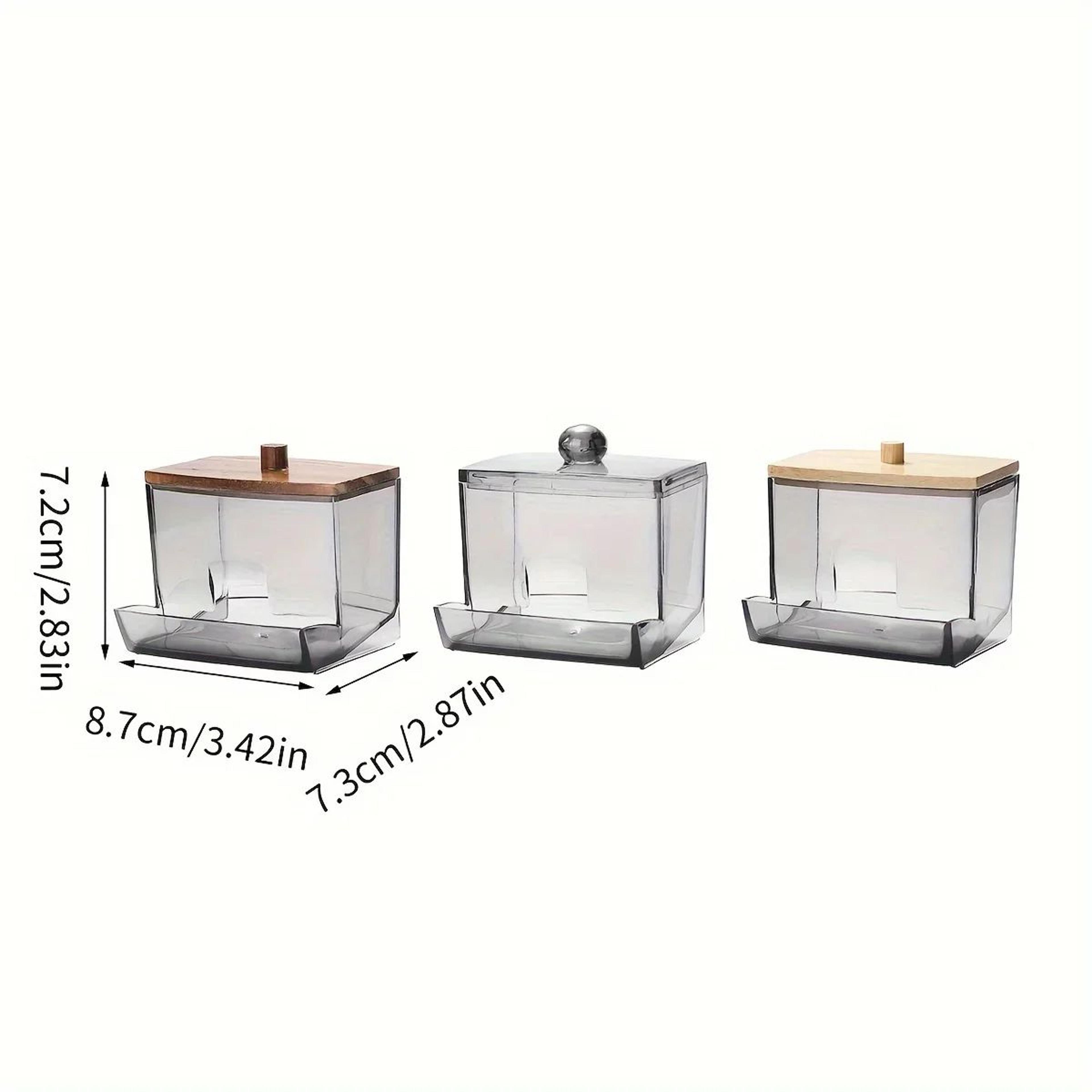 Clear Acrylic Cotton Swab Holder With Bamboo Lid  Bathroom QTip Dispenser Canister 4