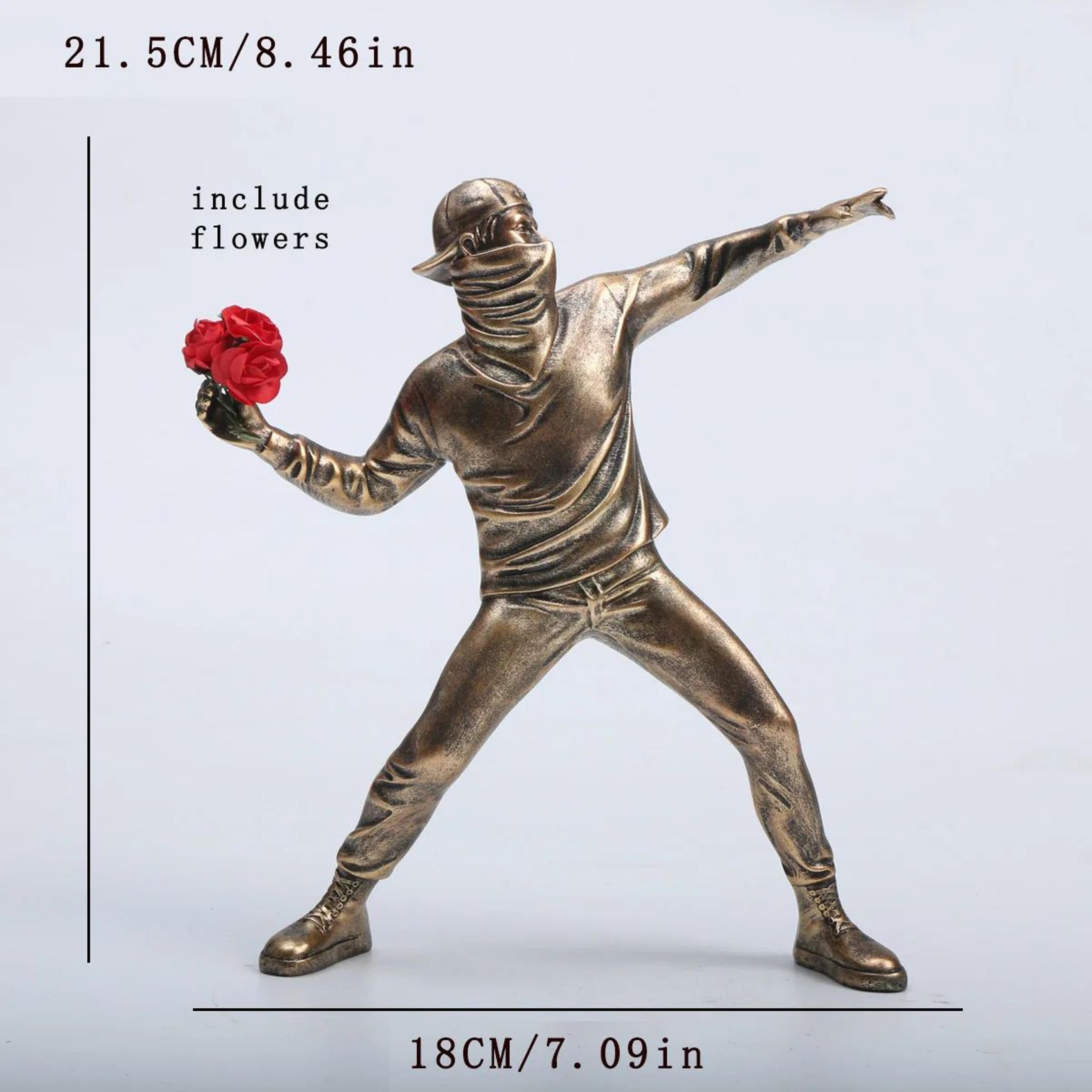 Resin BanksyInspired Flower Thrower Figurine  Modern Street Art Desk Sculpture 6