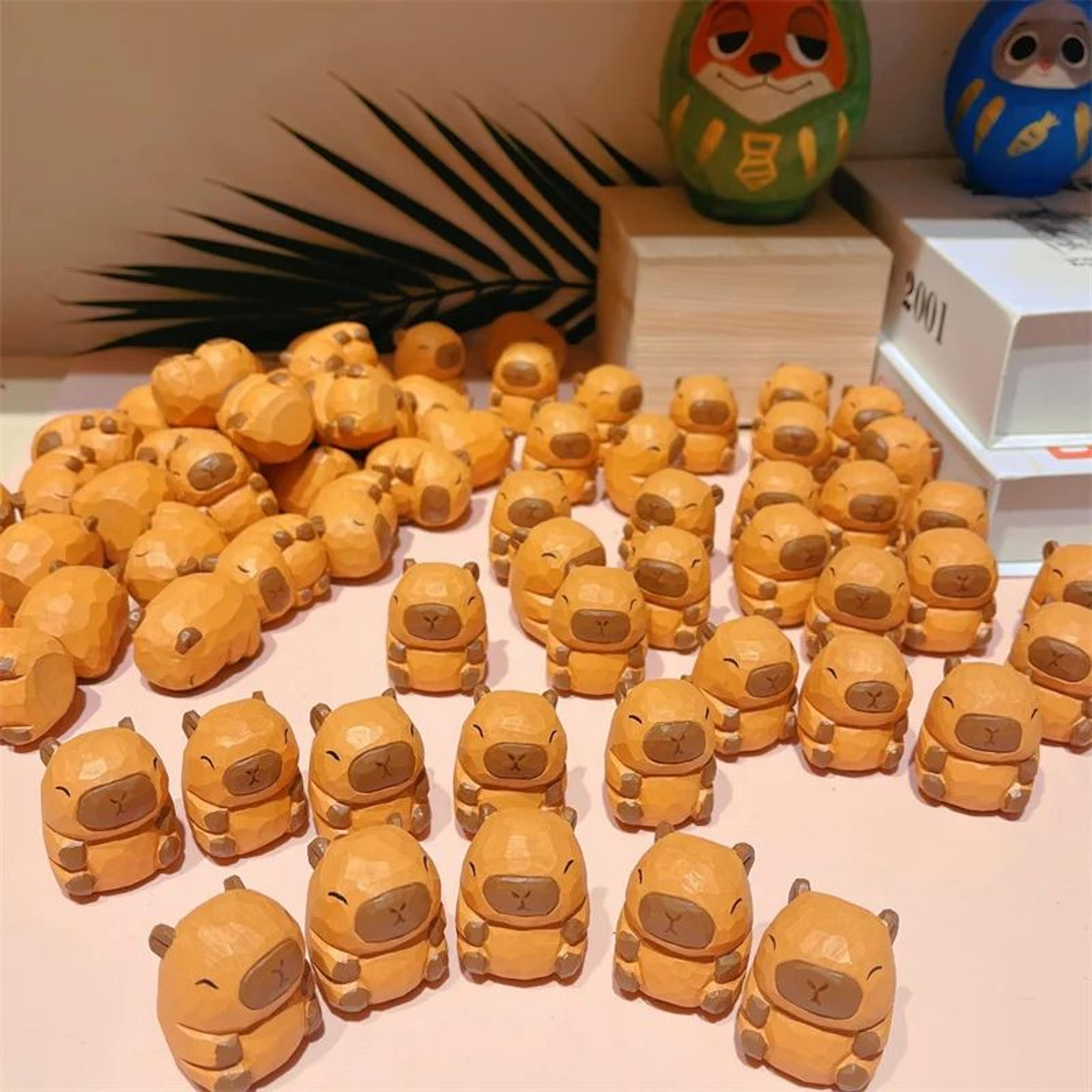 Cute Wooden Capybara Figurine  Solid Wood Carved Animal Desk  Home Decor 1