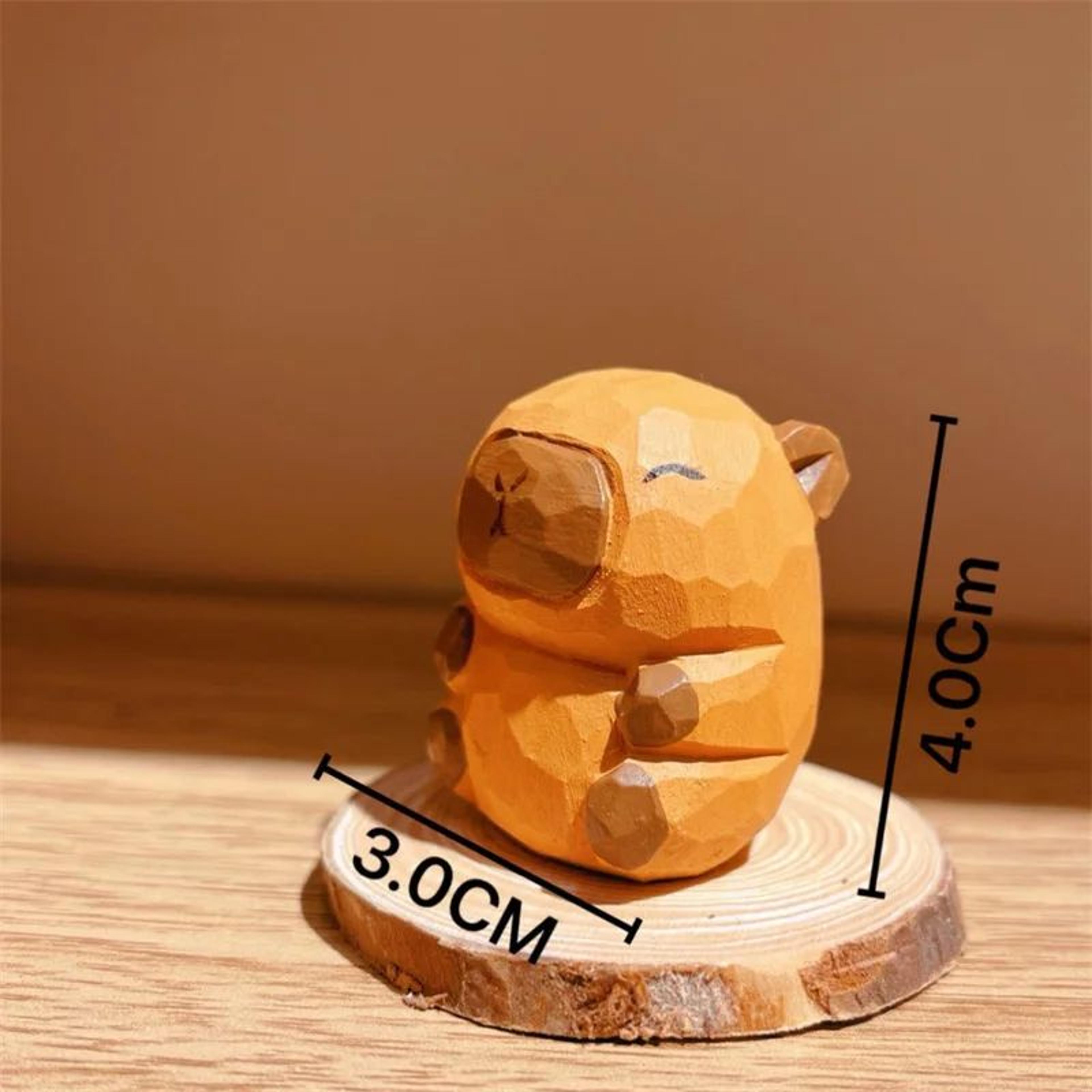 Cute Wooden Capybara Figurine  Solid Wood Carved Animal Desk  Home Decor 6