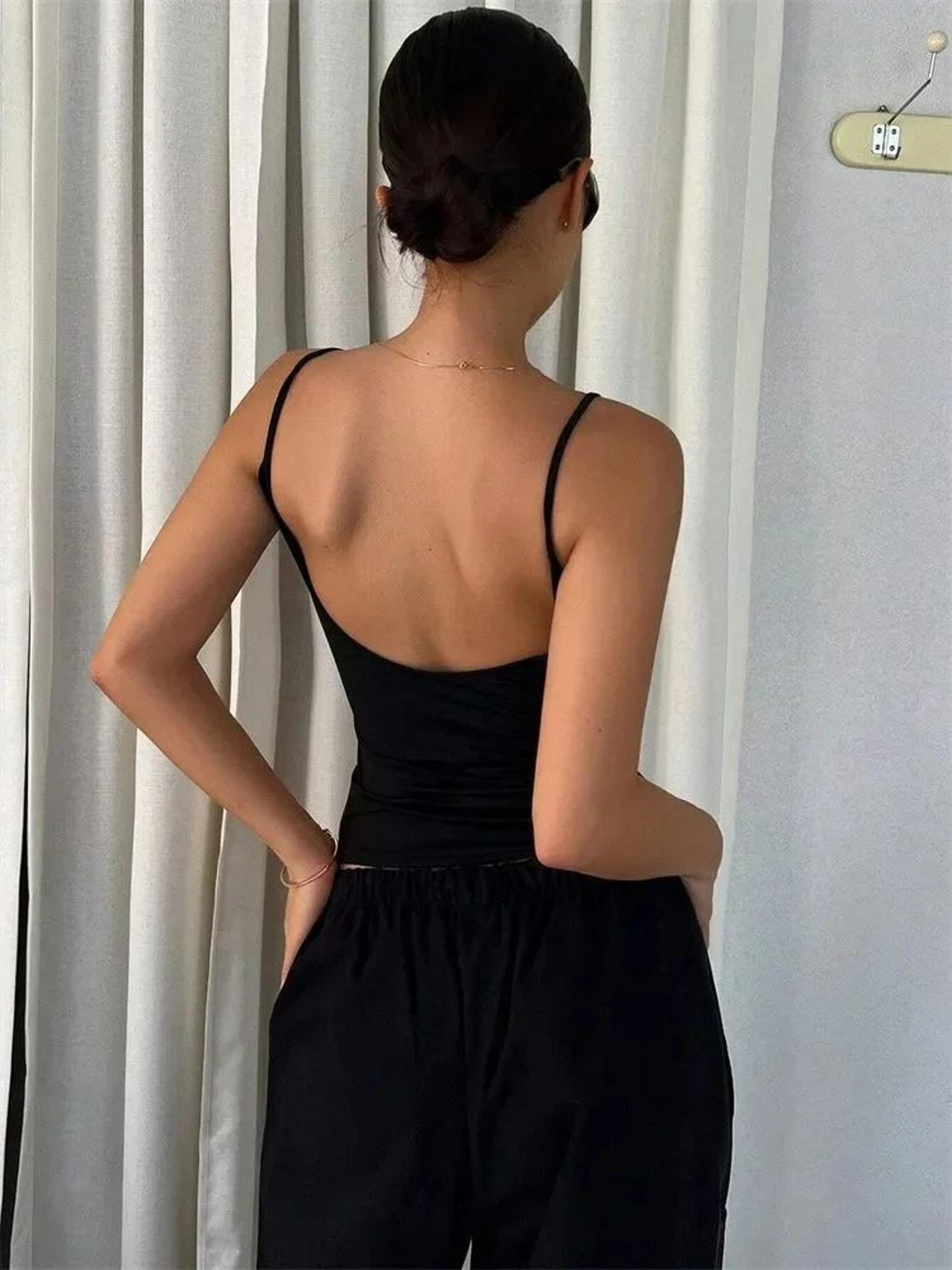 Phumee Backless Cami Crop Top  Solid Y2K Sleeveless Summer Streetwear 3
