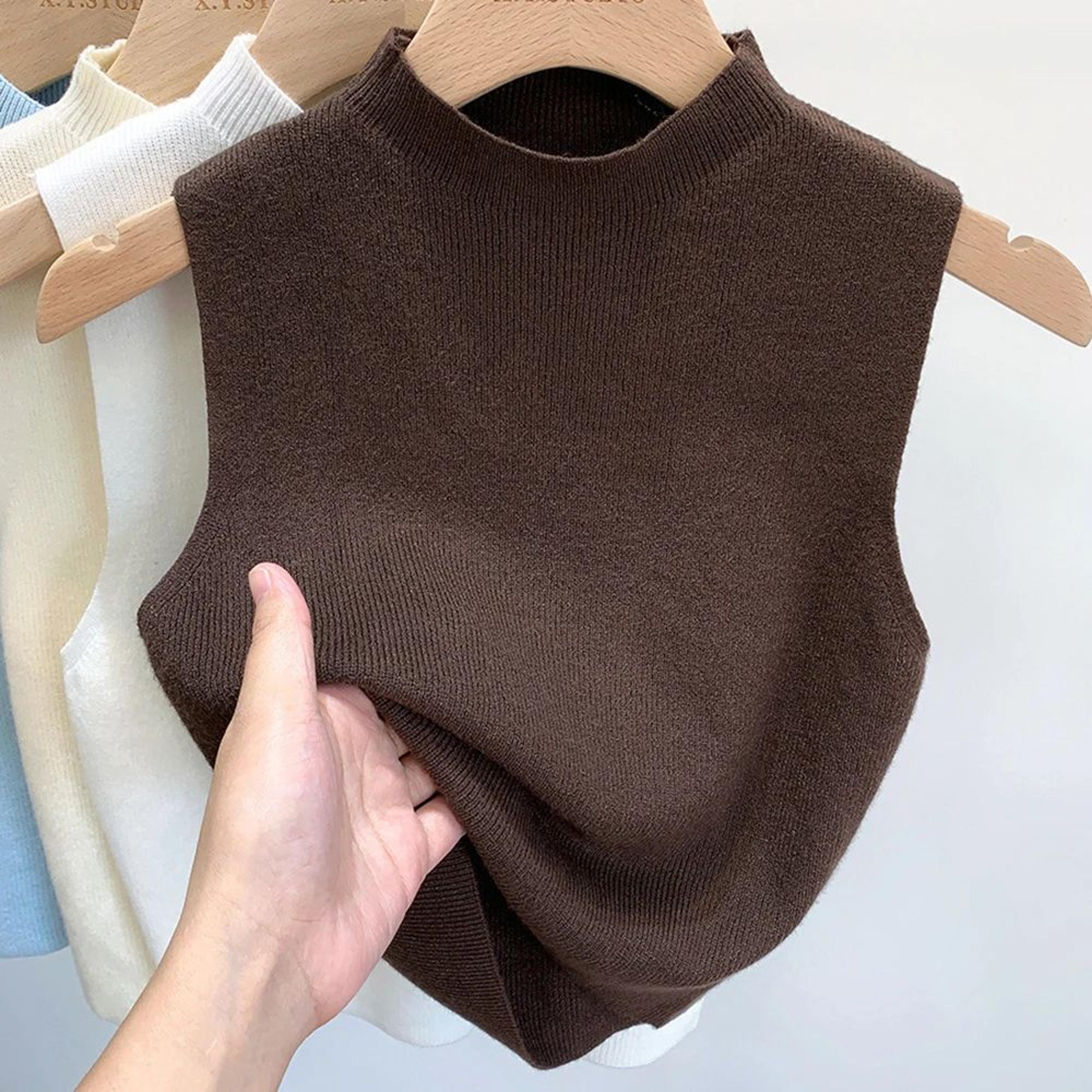 Womens HalfTurtleneck Knit Crop Tank  Solid Sleeveless Sweater Vest Top 10